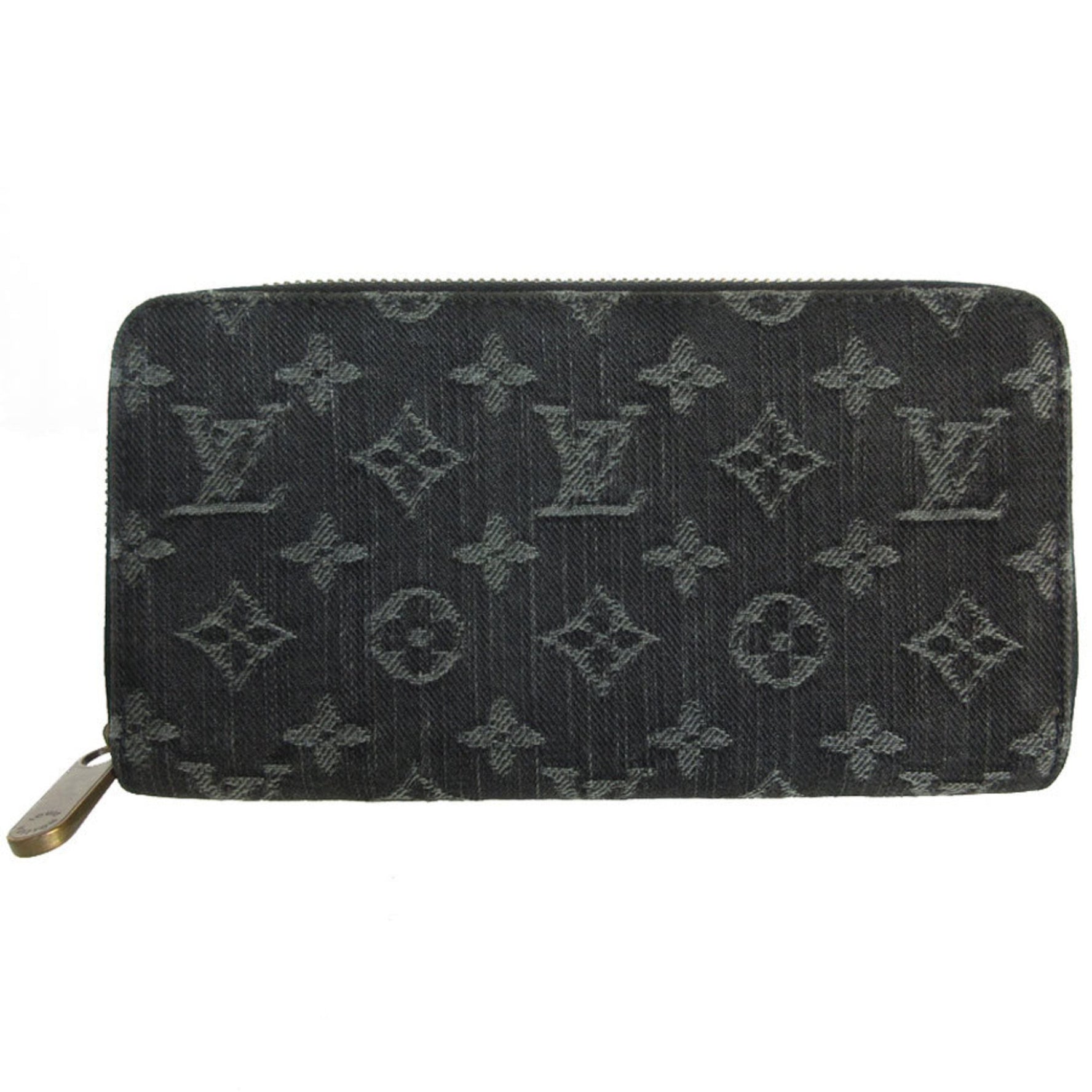 Louis Vuitton LOUIS VUITTON Round Long Wallet Monogram Denim Zippy Black Men's Women's M95614 k0044a