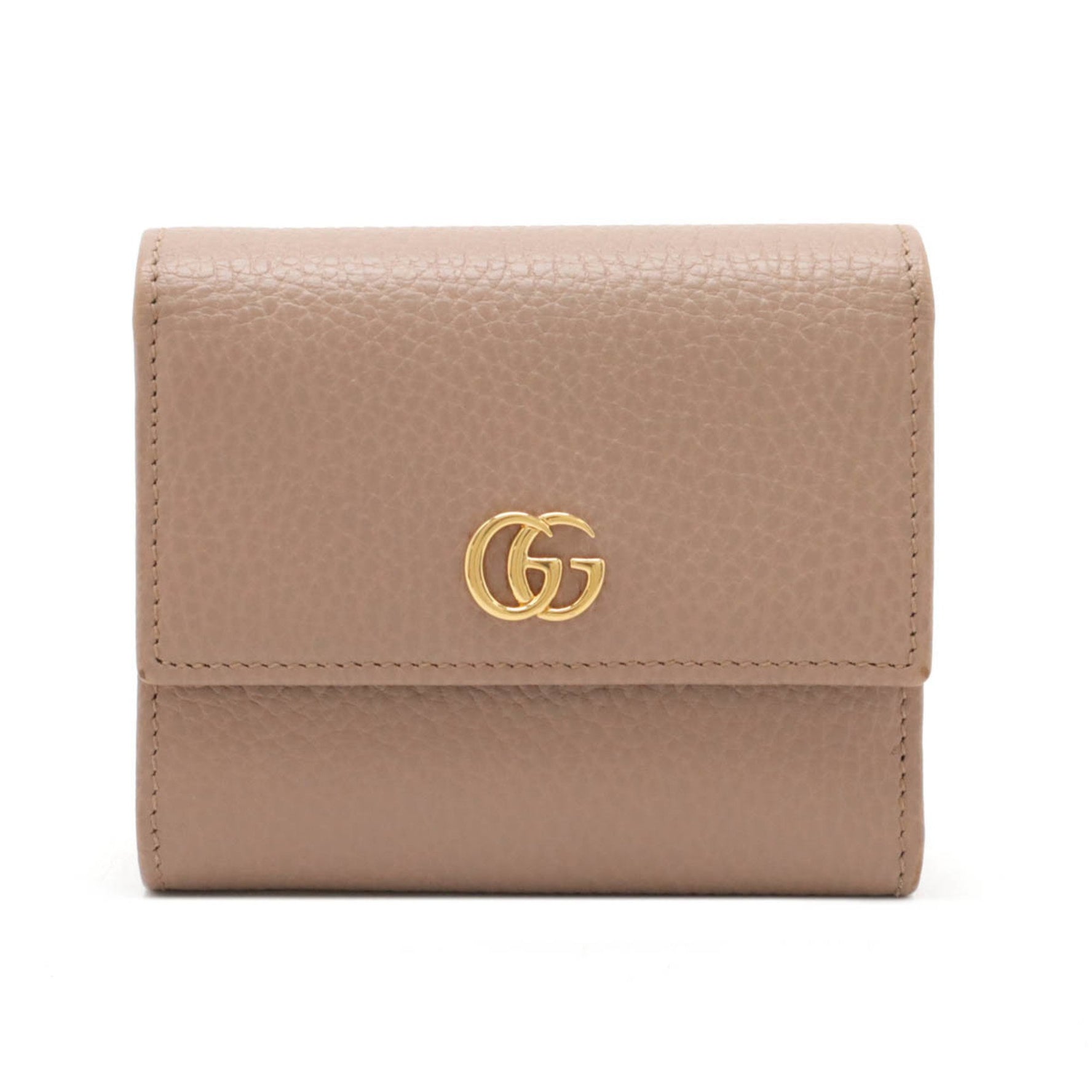 GUCCI GG Marmont Tri-fold Wallet Leather Pink Beige