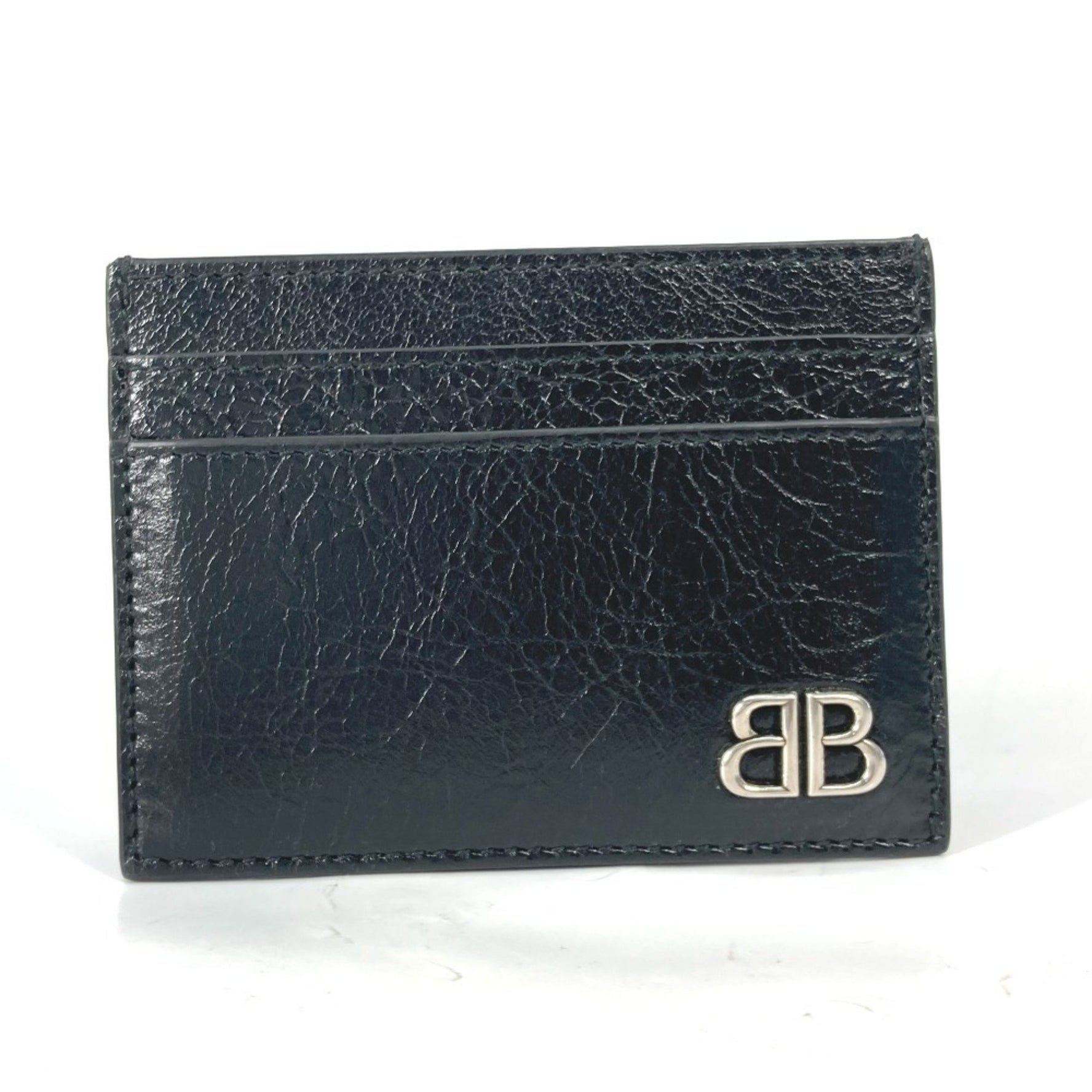 BALENCIAGA BB Business Card Holder Pass Case Holder/Card Leather Women's Black