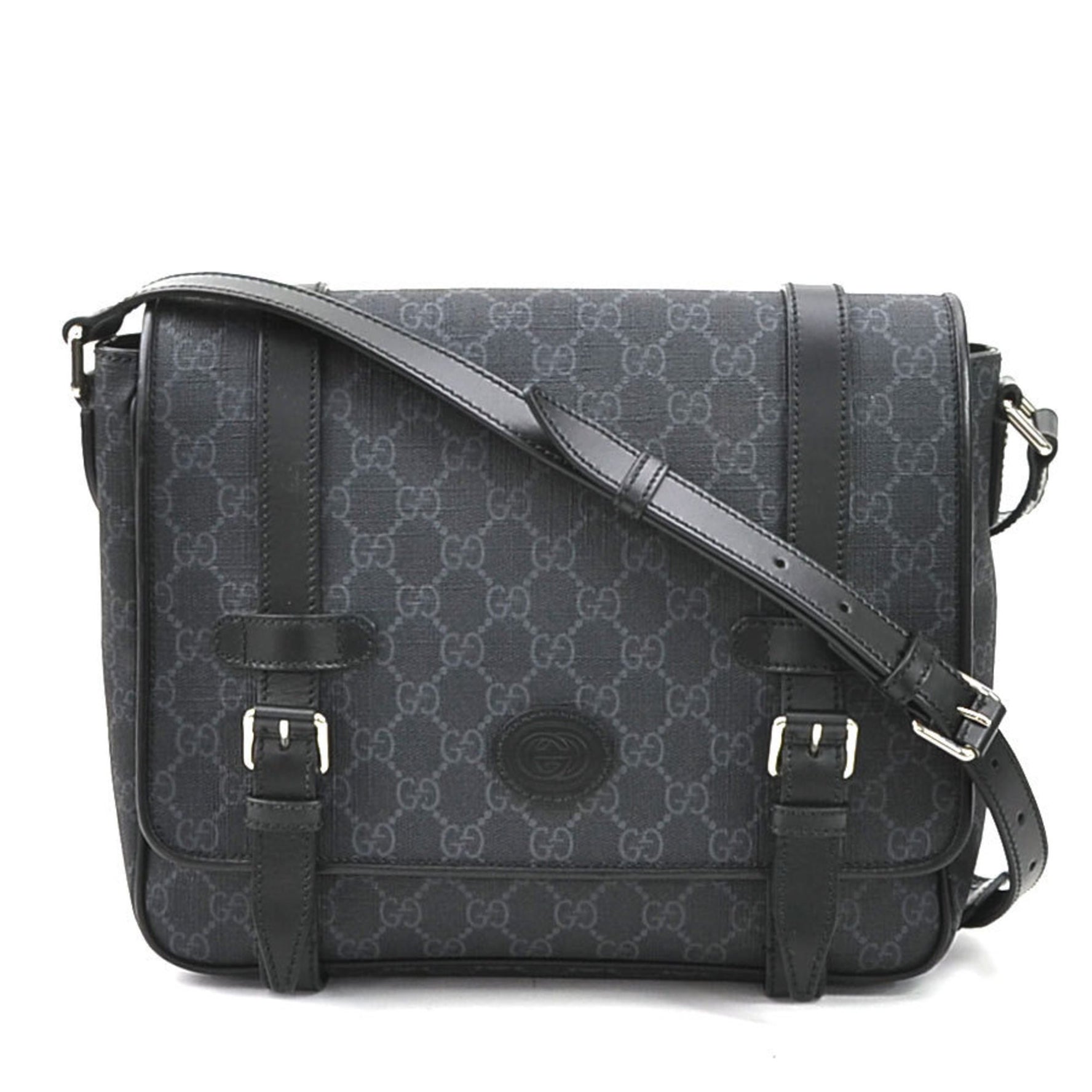 GUCCI Shoulder Bag GG Supreme Black Grey Silver Men's e59318a