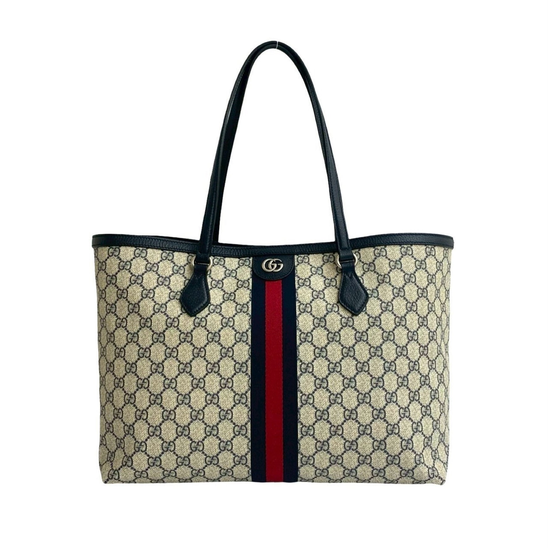 GUCCI Ophidia GG logo hardware leather tote bag, handbag, semi-shoulder navy