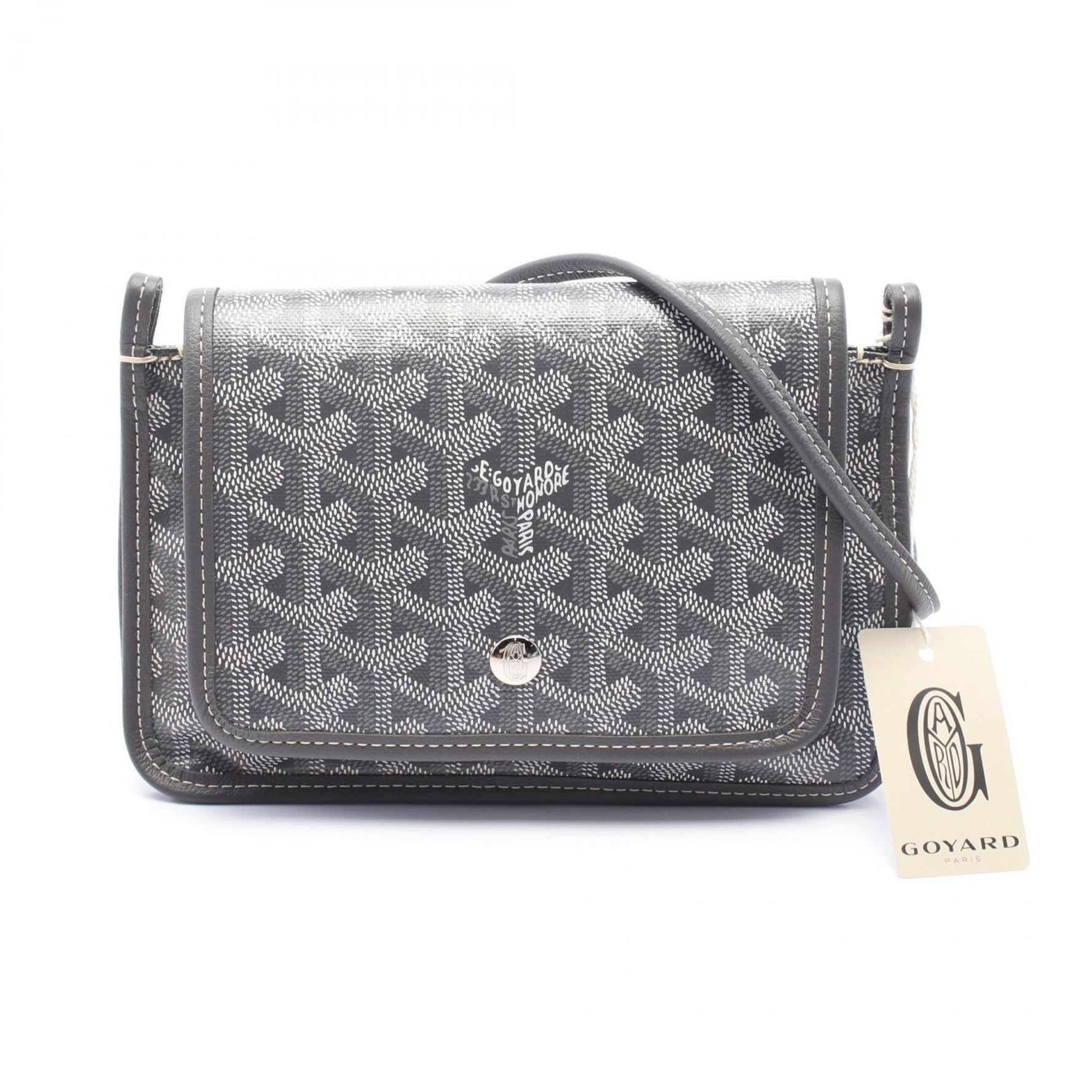 Goyard Plumet Pouch Wallet Shoulder Bag in PVC-Coated Canvas and Leather, Gray/White
