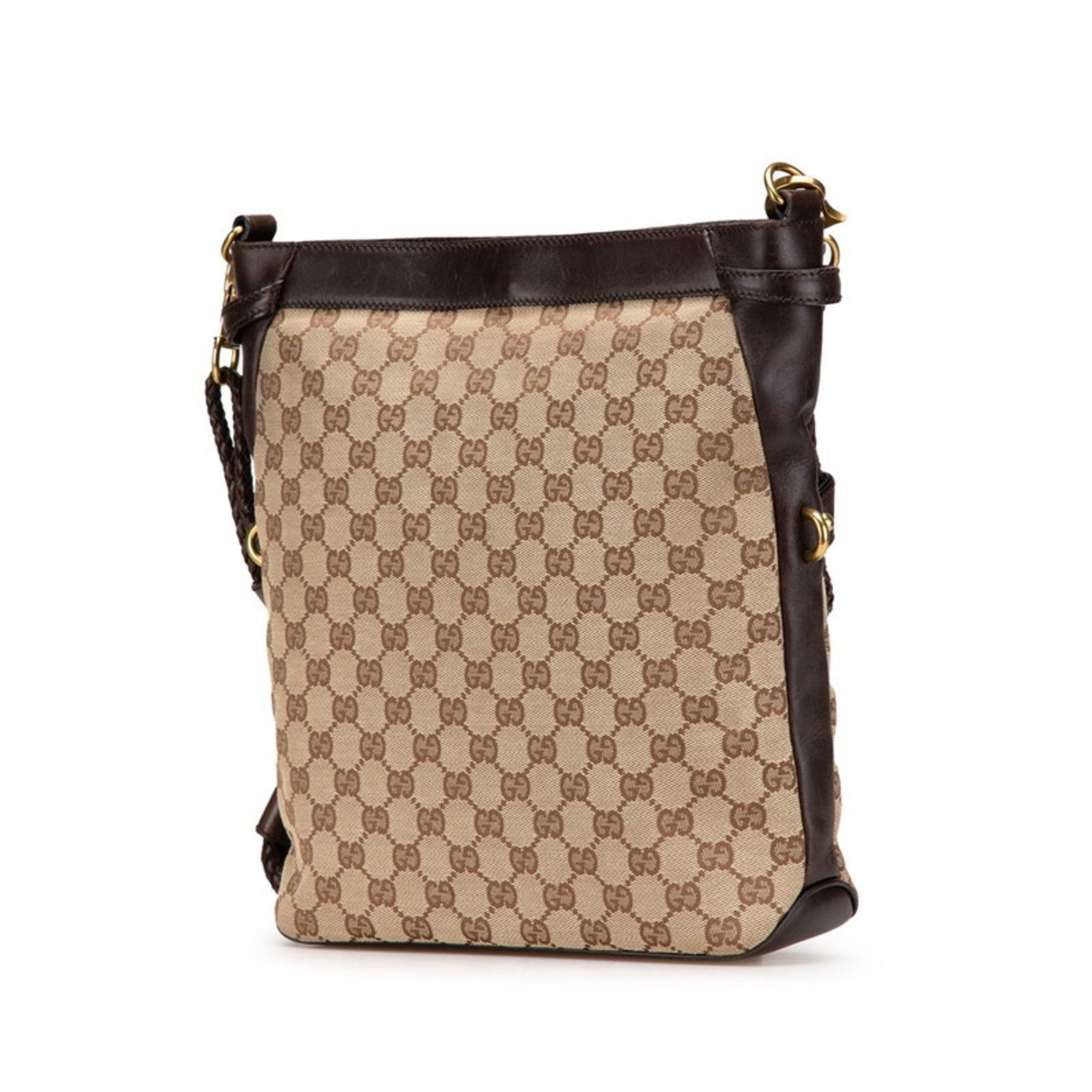Gucci GG Canvas Crossbody Shoulder Bag Beige Brown Leather