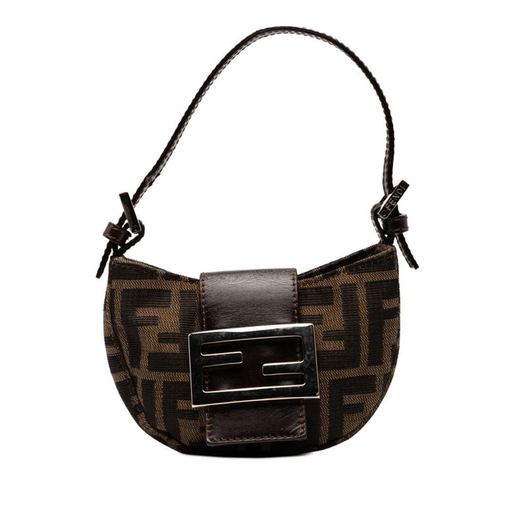 Fendi Zucca Mini Croissant Pouch Handbag Canvas and Leather