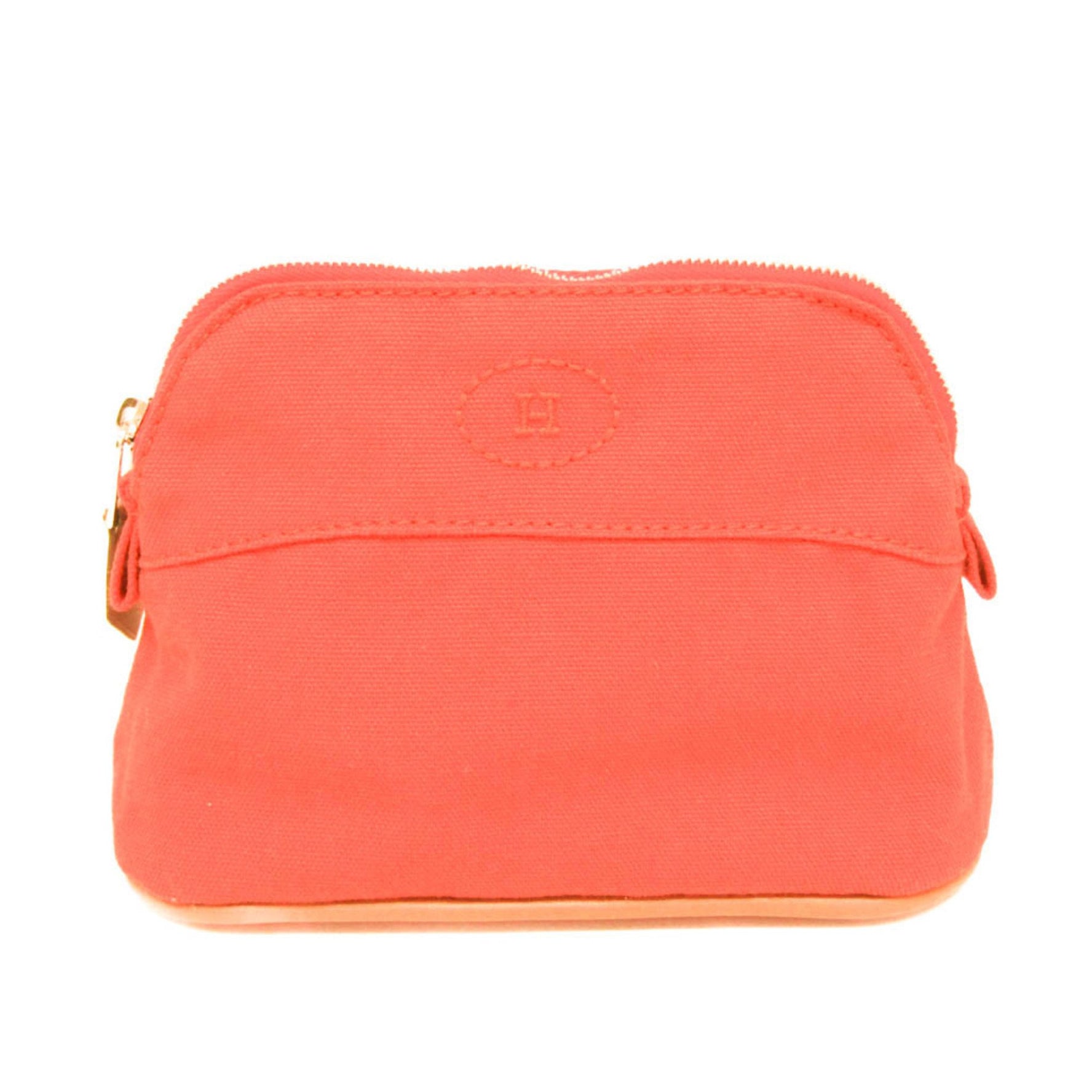 Hermes Bolide Mini Mini Women's Cotton,Leather Pouch Brown,Orange