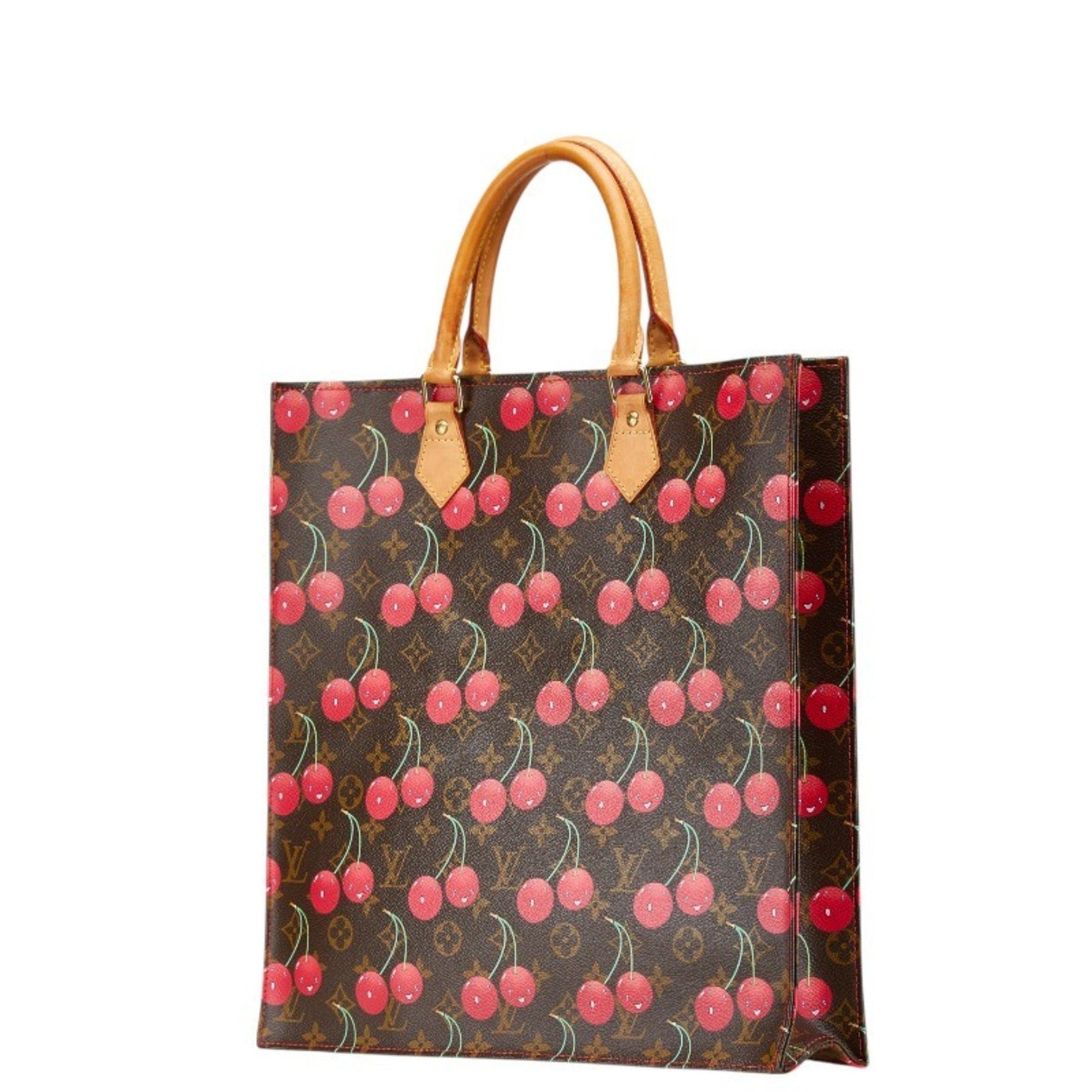 Louis Vuitton x Takashi Murakami Monogram Cherry Sac Plat Tote Bag Brown Leather LOUIS VUITTON