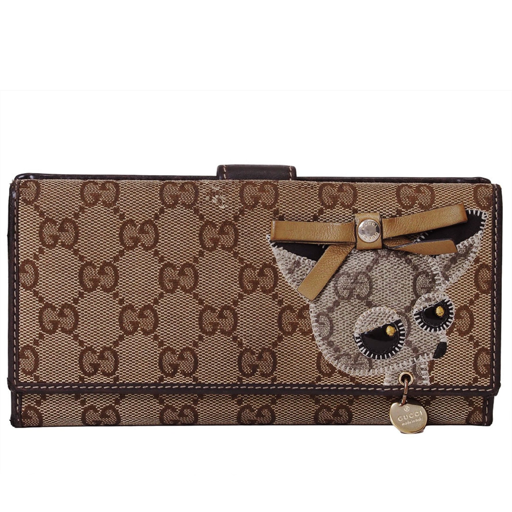 Gucci Guccioli Bi-fold Long Wallet GG Canvas Dog Chihuahua