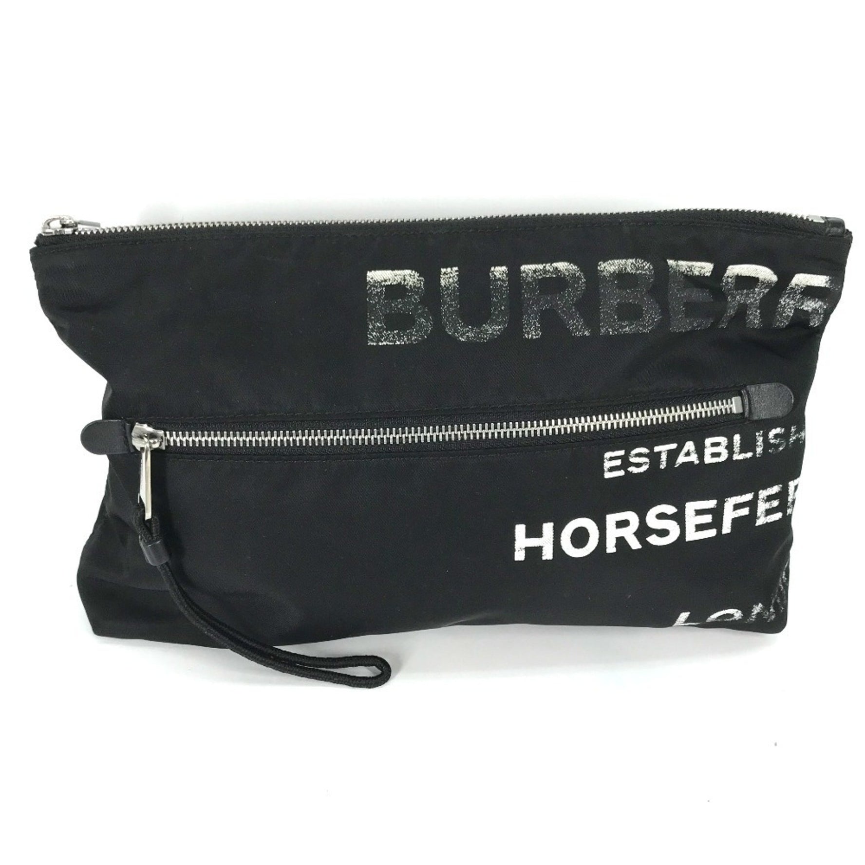 BURBERRY Horseferry Pouch Clutch Bag in Black Nylon