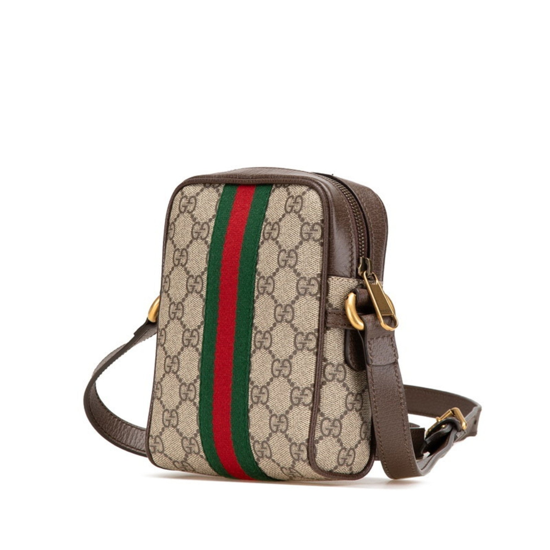 Gucci GG Supreme Ophidia Shoulder Bag Beige Brown Leather