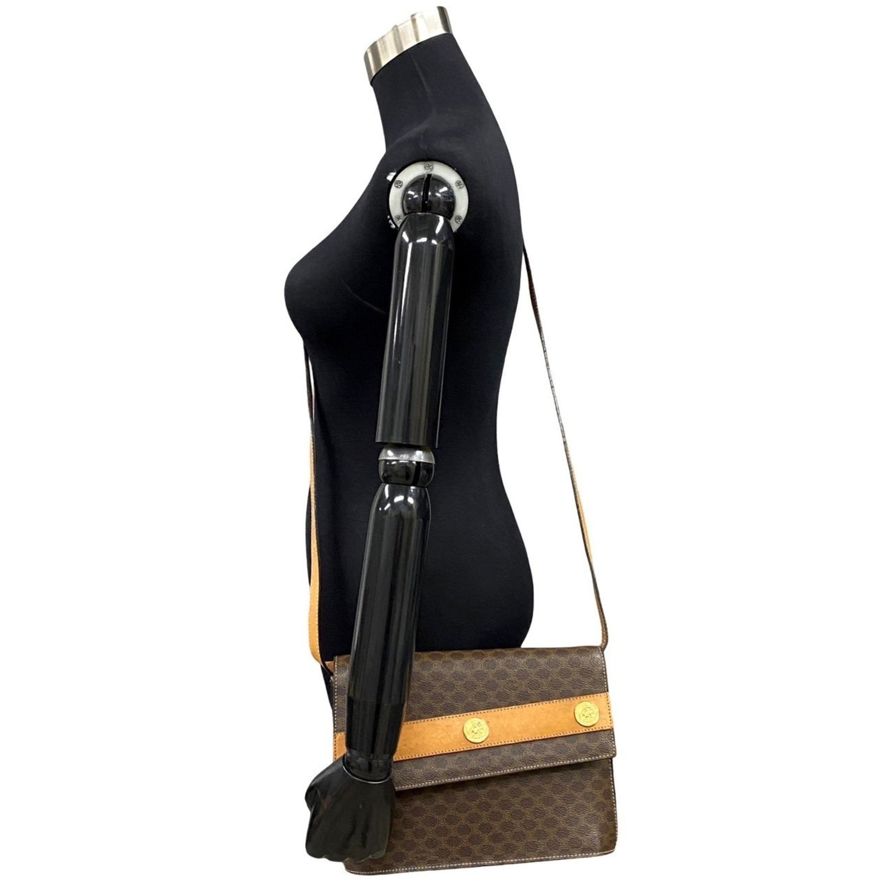 CELINE Vintage Macadam Blason Triomphe Medal Motif Leather Shoulder Bag
