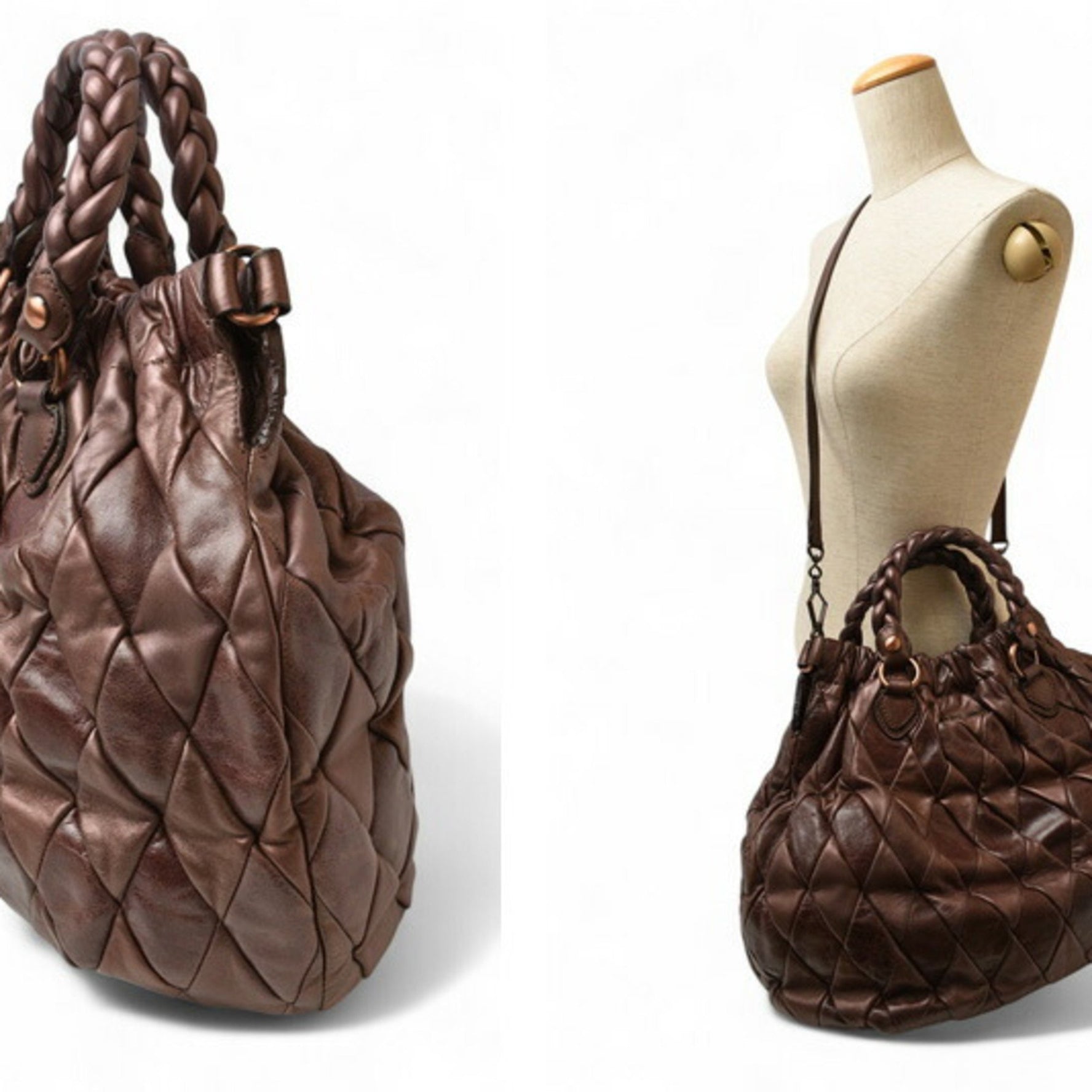 Miu Miu Miu Shoulder Bag Handbag miumiu Patchwork Leather Metallic Brown