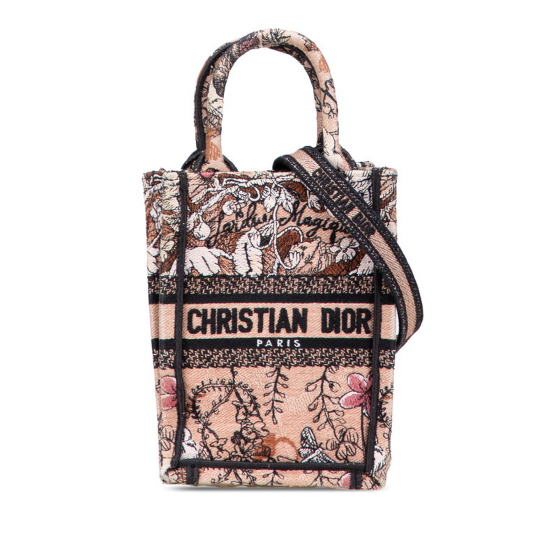 Christian Dior Dior Book Tote Vertical Bag, Mini Shoulder Rose Poodle Canvas
