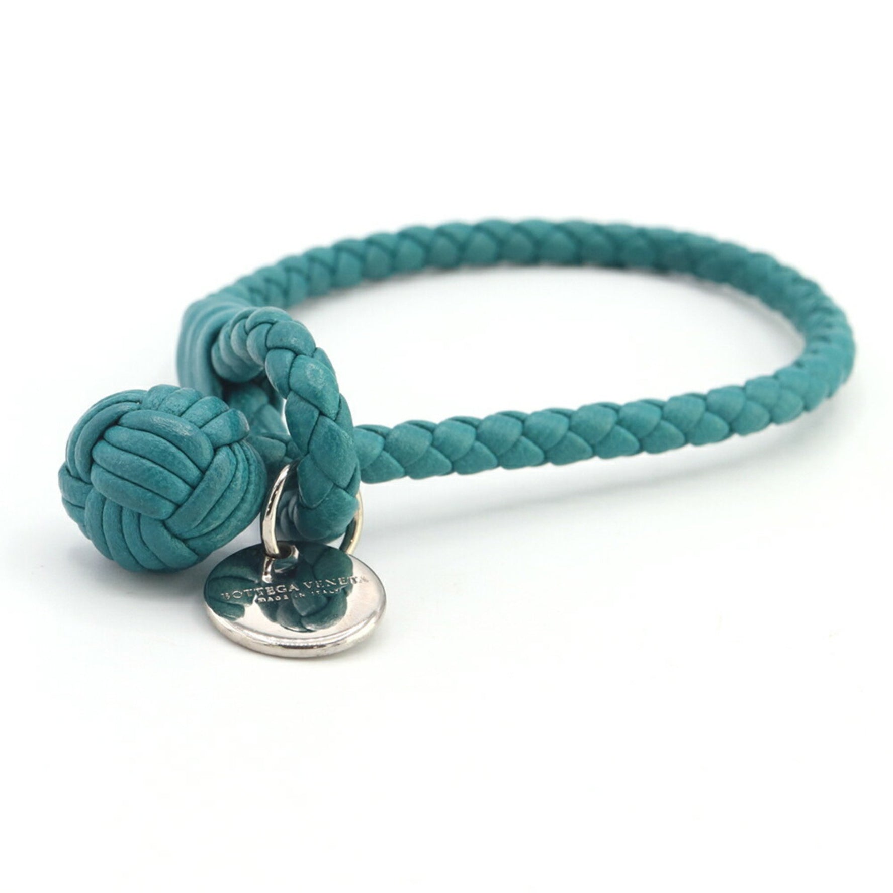Bottega Veneta Intrecciato Bracelet Blue-Green Leather Bangle for Men and Women