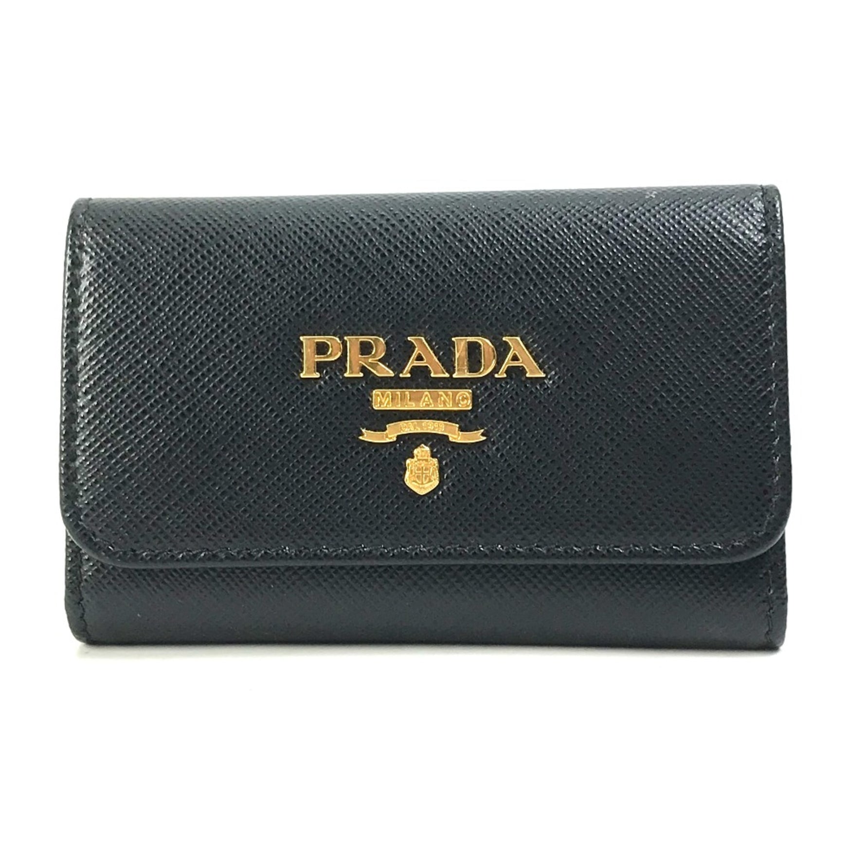 PRADA 1PG004 Logo Multicolore 4-Ring Key Case Black x pink