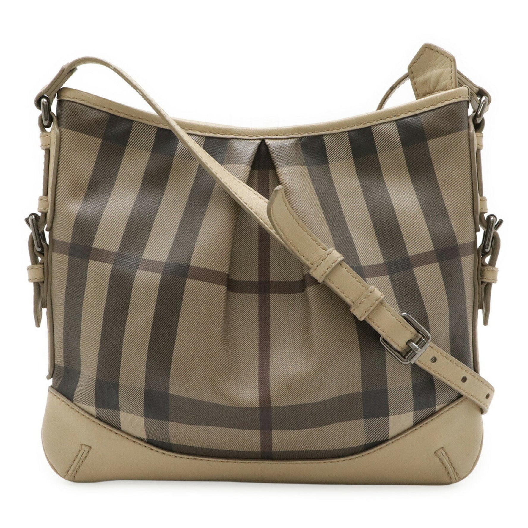 BURBERRY Smoked Check Shoulder Bag in PVC and Leather, Greige Multicolor