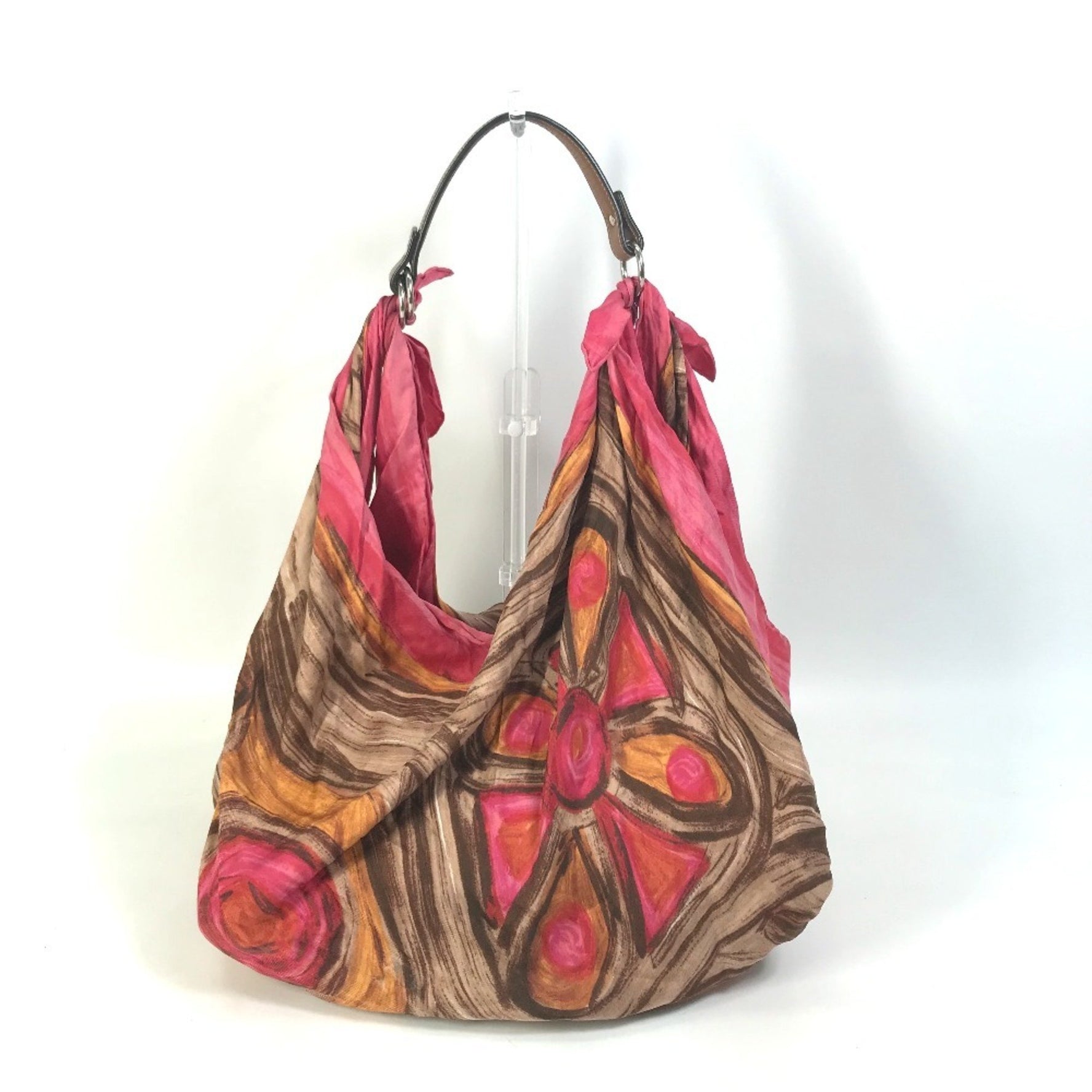 CELINE Scarf Bag, Handbag, Shoulder Silk/Leather, Pink