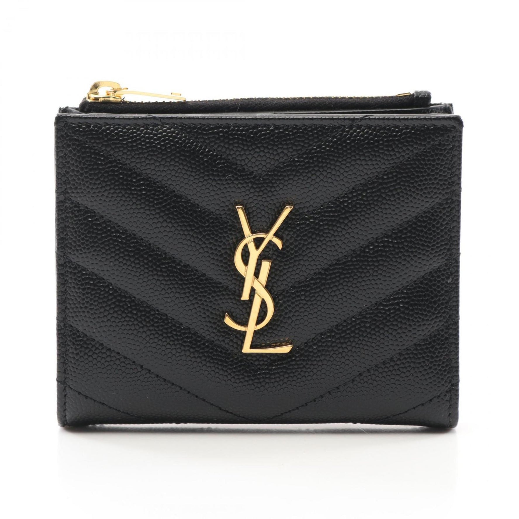 Saint Laurent Monogram Bi-fold Wallet Leather Women's Black 575879BOW011000
