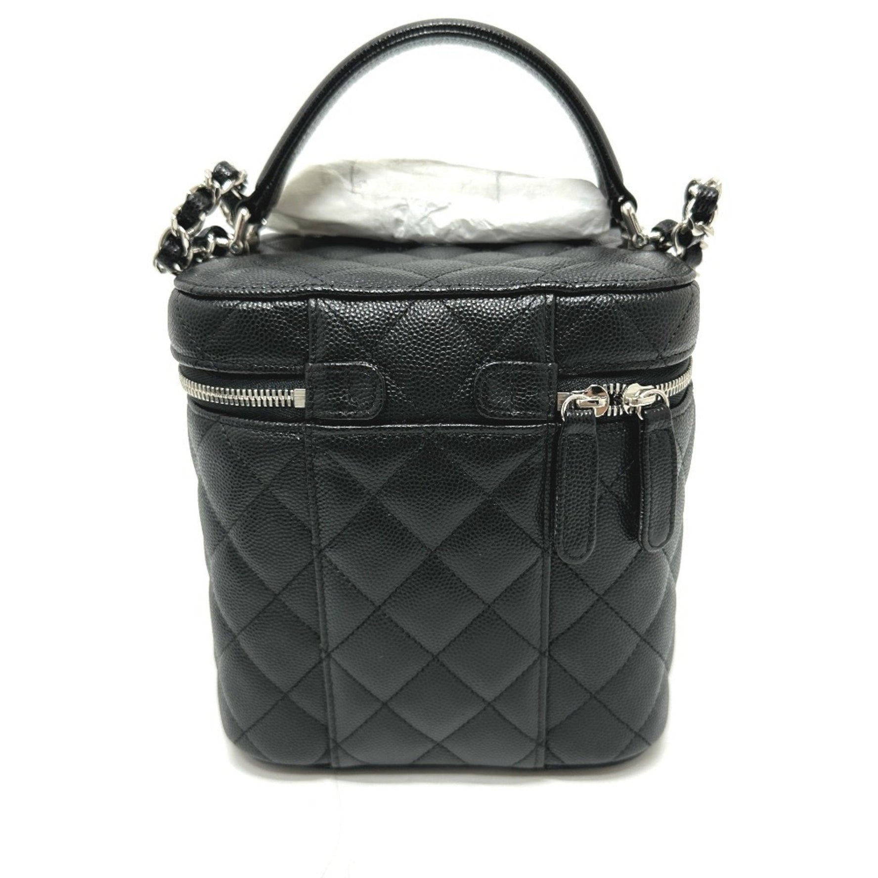 CHANEL Coco Mark CC Matelasse Quilted Chain Bag Vanity Caviar Skin Silver Hardware