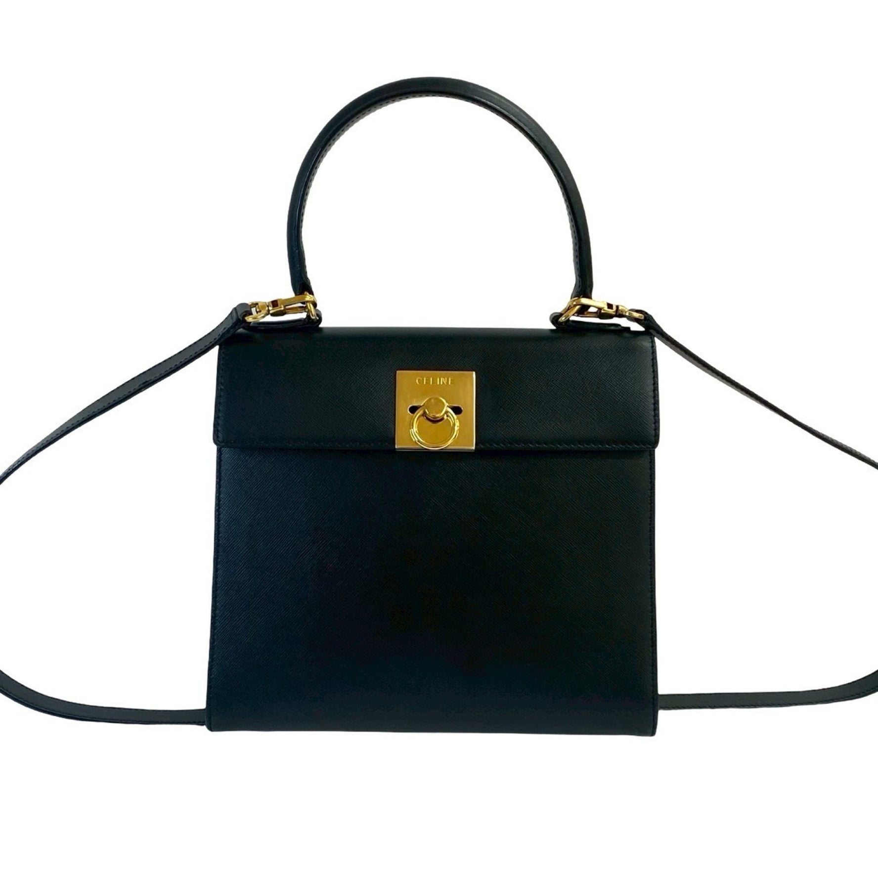 CELINE Vintage Logo Ring Hardware Leather Handbag/Shoulder Bag 964-6