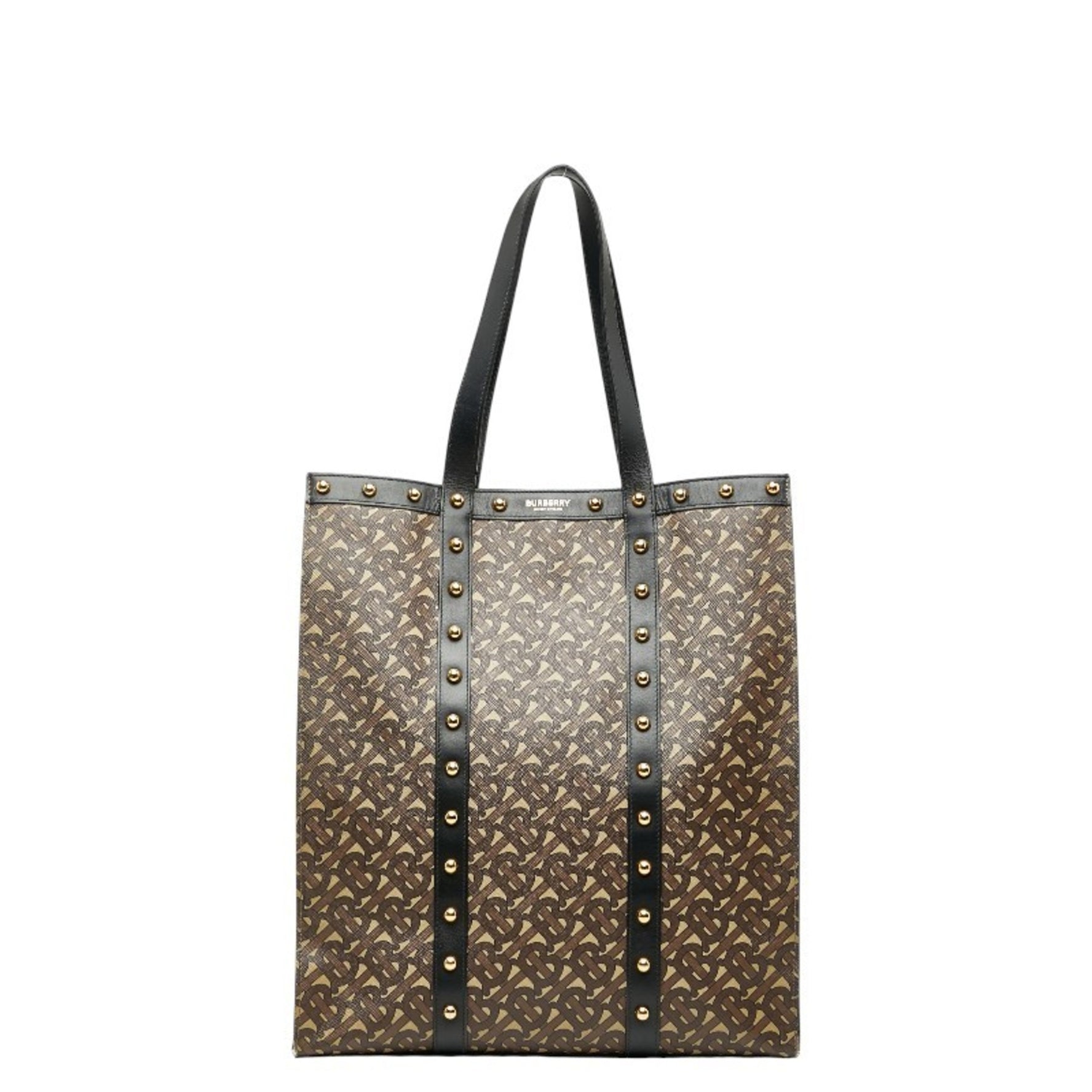 Burberry TB Monogram Studded Tote Bag in Brown and Black PVC Leather