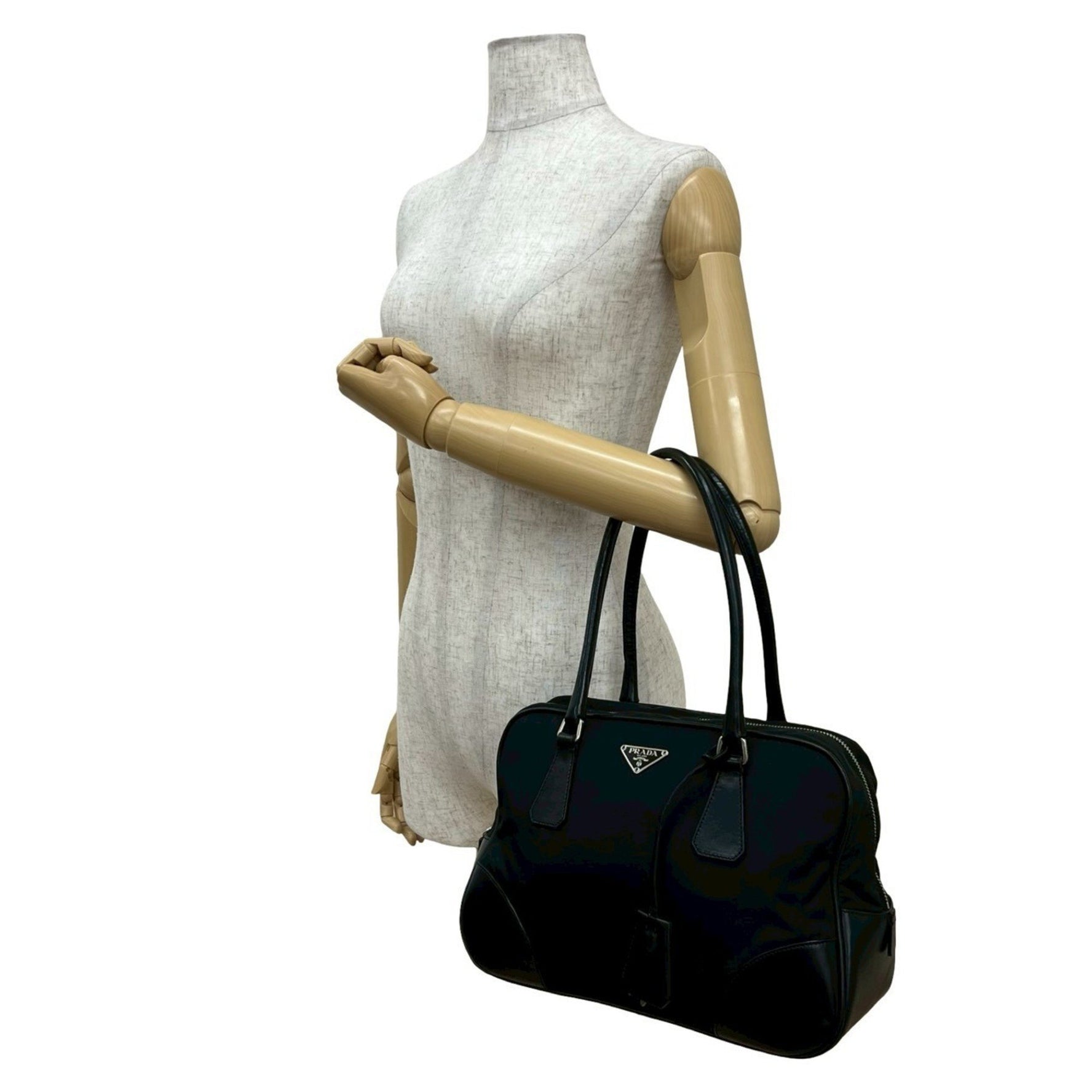 PRADA Triangle Logo Nylon Leather Handbag/Mini Boston Bag/Tote Bag