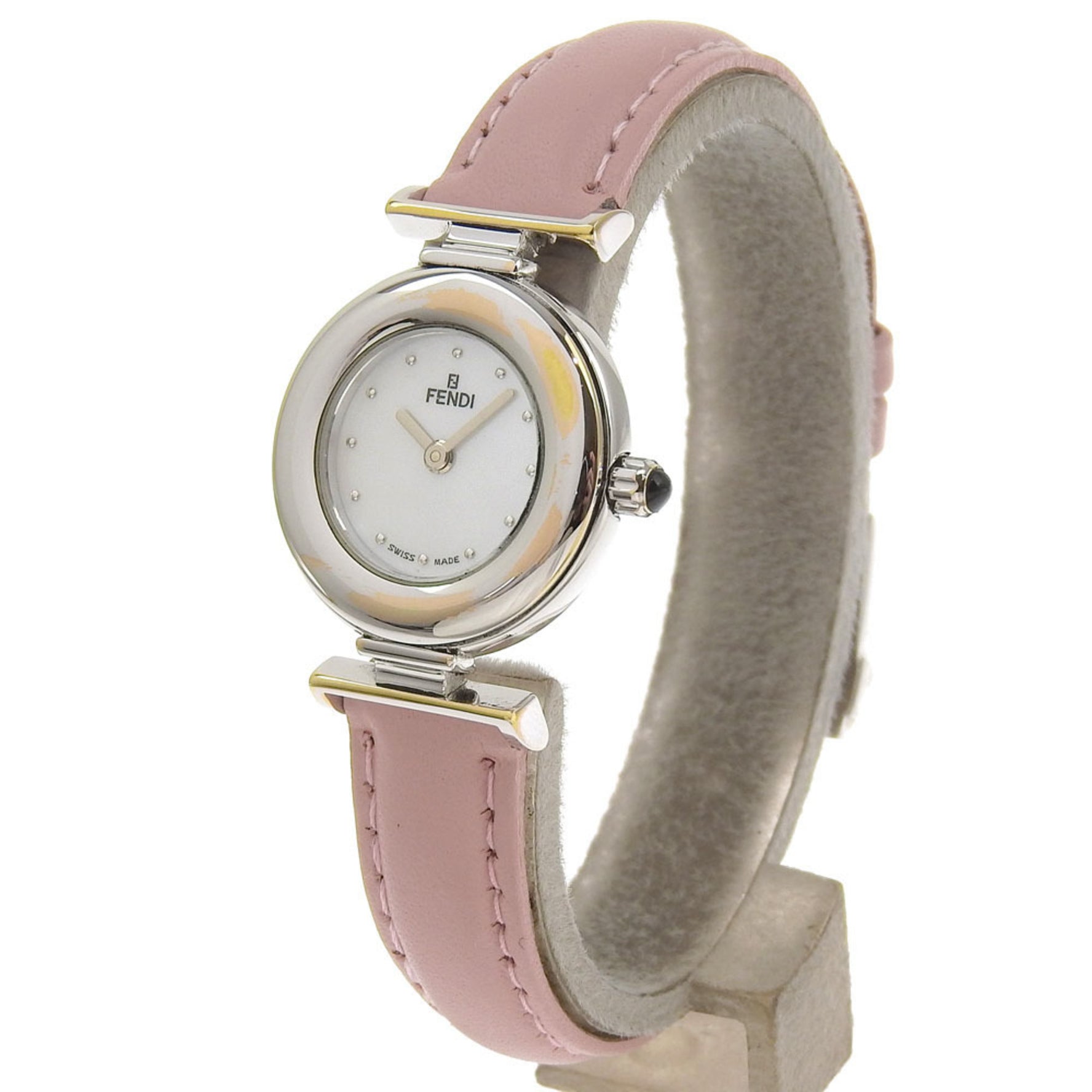 FENDI Watch 320L Stainless Steel x Embossed Leather Quartz Analog Display White Shell Dial Women's