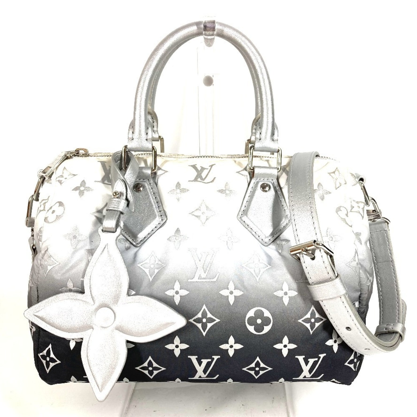 LOUIS VUITTON LV SKI Speedy Bandouliere 25 Bag, Mini Boston Shoulder Crossbody Handbag, Nylon and Leather, Men's Frost