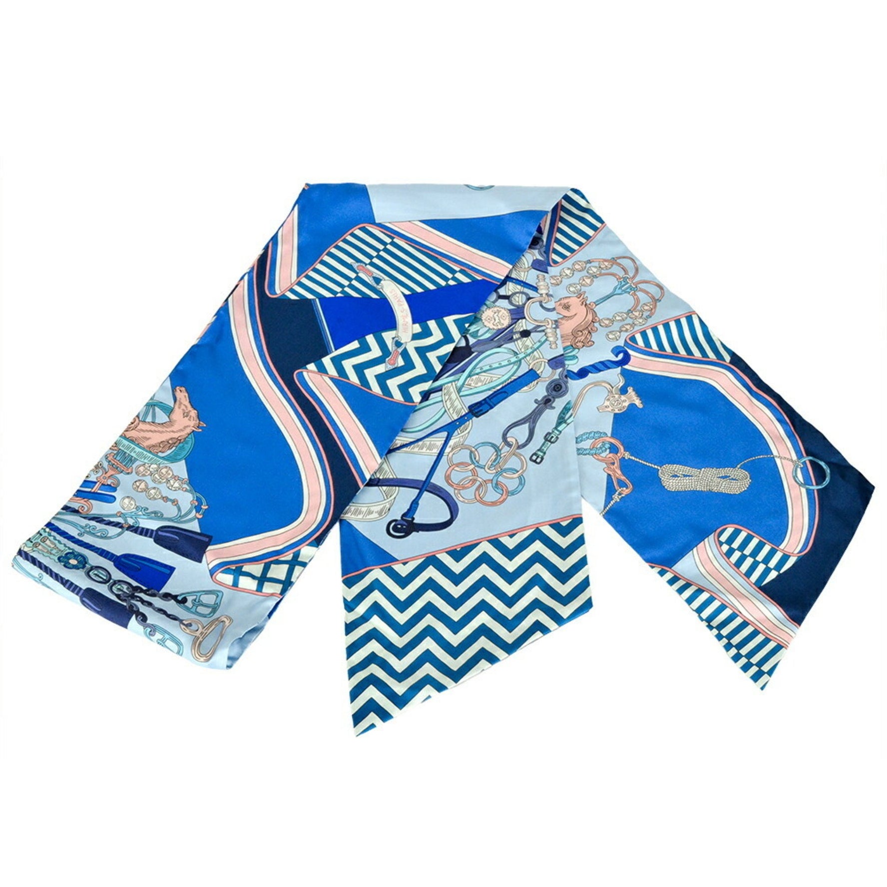 Hermes HERMES Maxi Twilly Saddlemaker's Bouquet Scarf Muffler Silk Blue BOUQUETS SELLIER Women's