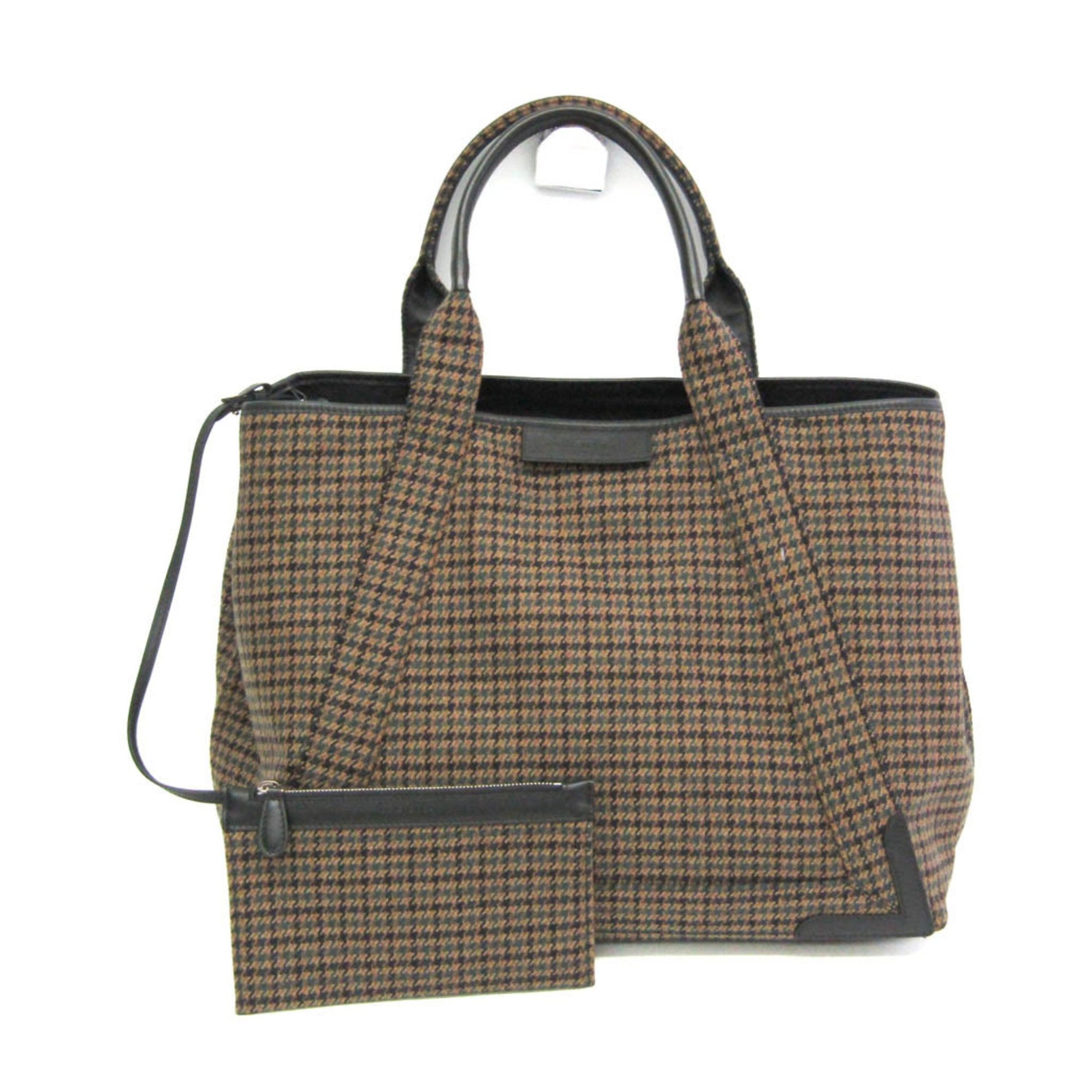 Balenciaga Navy Cabas M Men,Women Wool,Leather Handbag,Tote Bag Brown