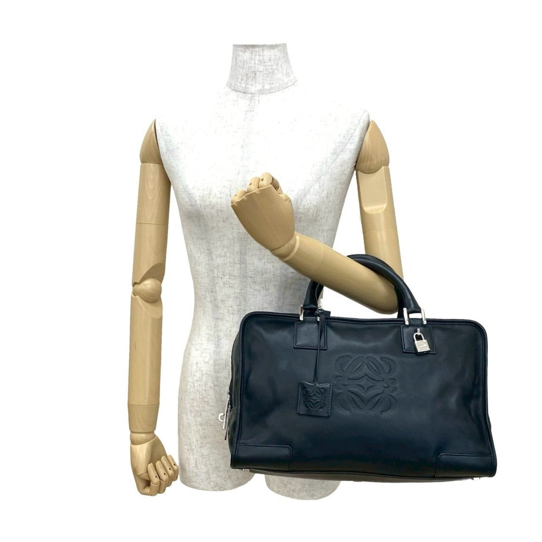 LOEWE Amazona 36 Anagram Logo Engraved Leather Handbag/Mini Boston Bag