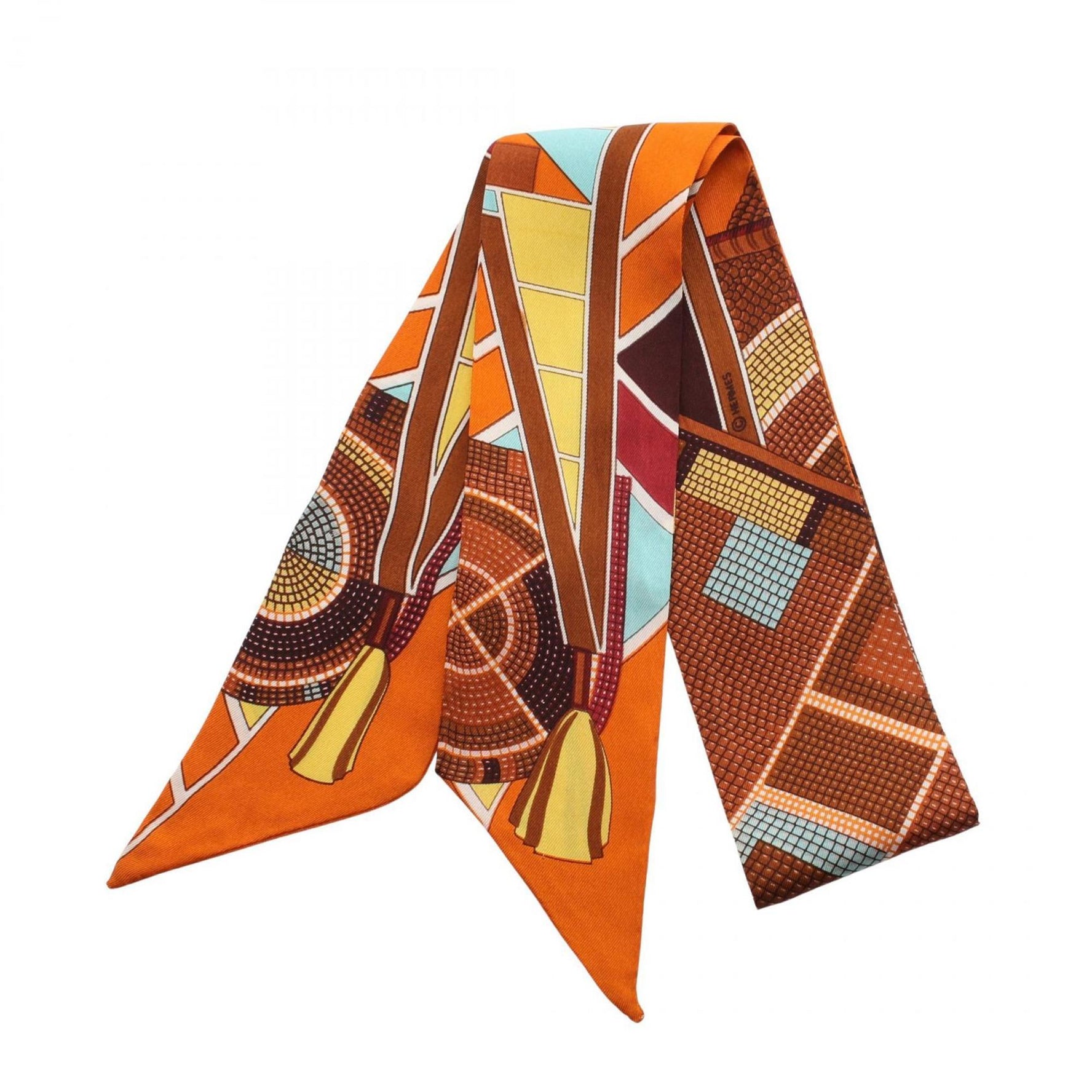 Hermes Twilly L'art indien des plaines Silk scarf for women Orange Multicolor