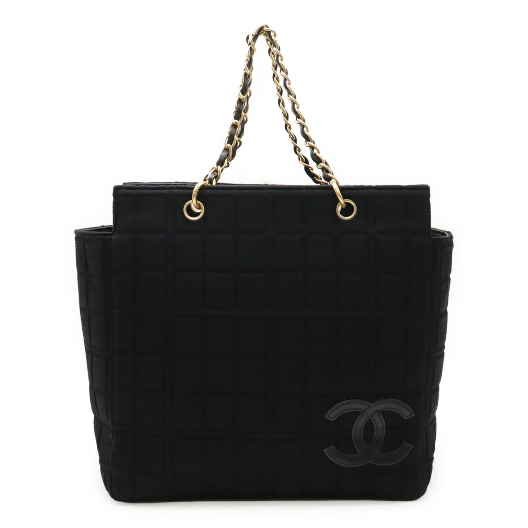 CHANEL Chocobar Coco Mark Chain Tote Bag Shoulder Cotton Jersey Leather