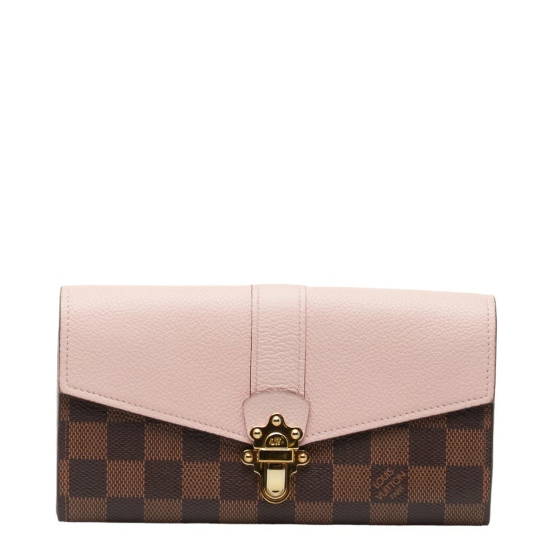 Louis Vuitton Damier Portefeuille Clapton Long Wallet Magnolia Pink Brown PVC Leather
