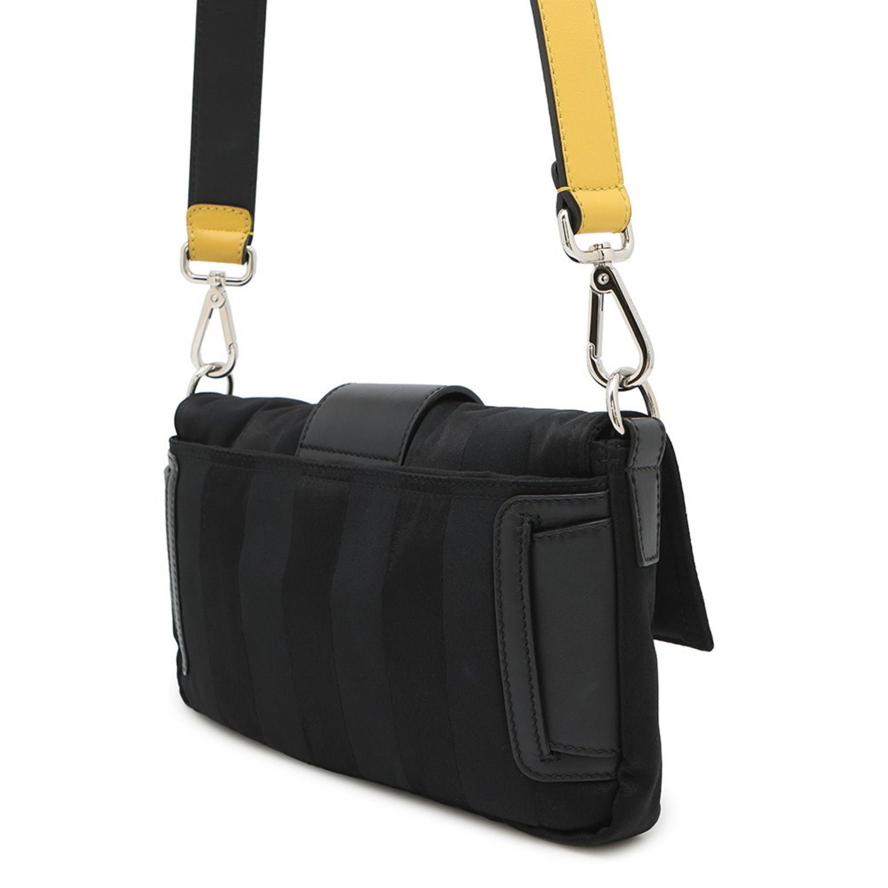 Fendi Shoulder Bag Pecan Baguette Nylon Body Black