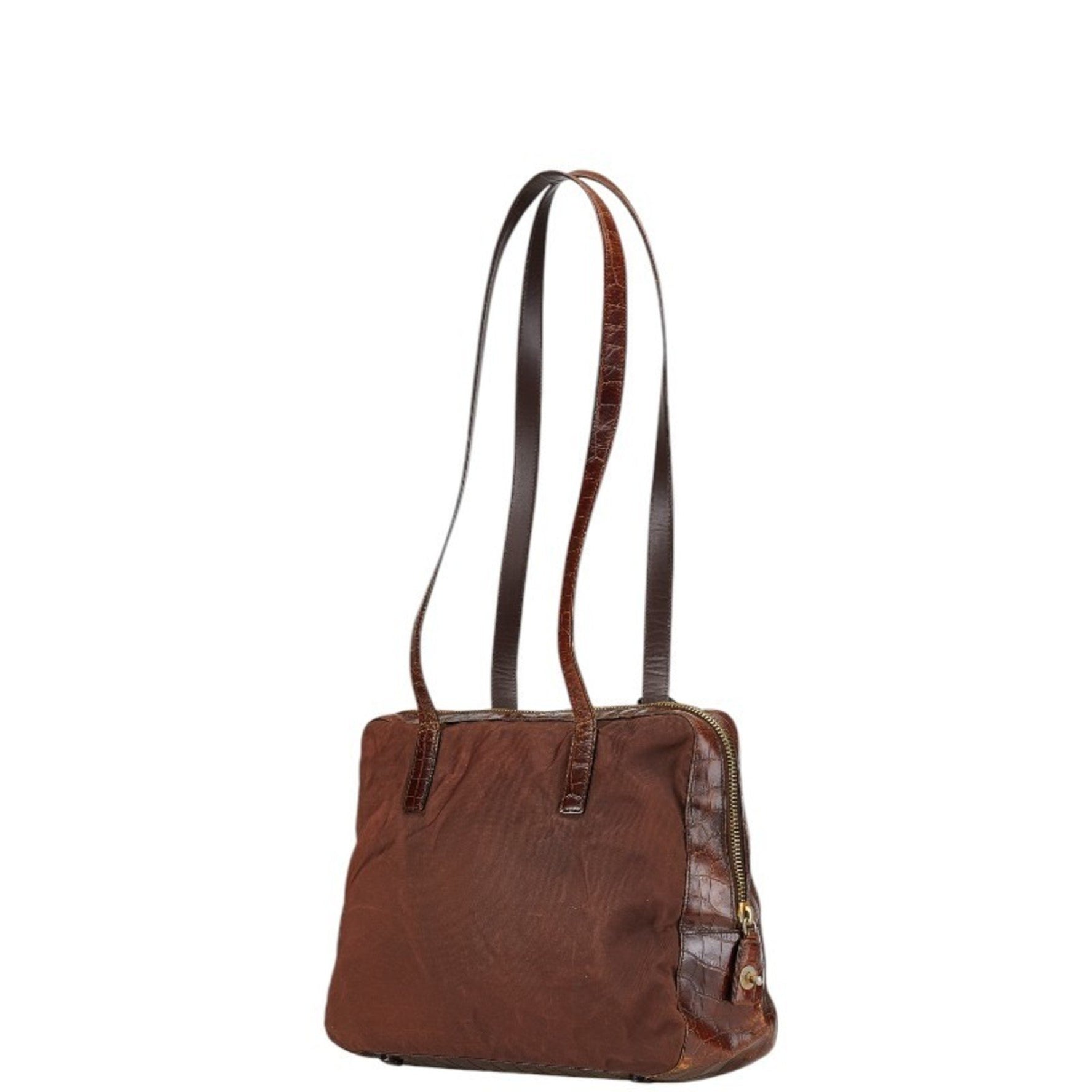 Prada Triangle Logo Plate Handbag Shoulder Bag Nylon Leather