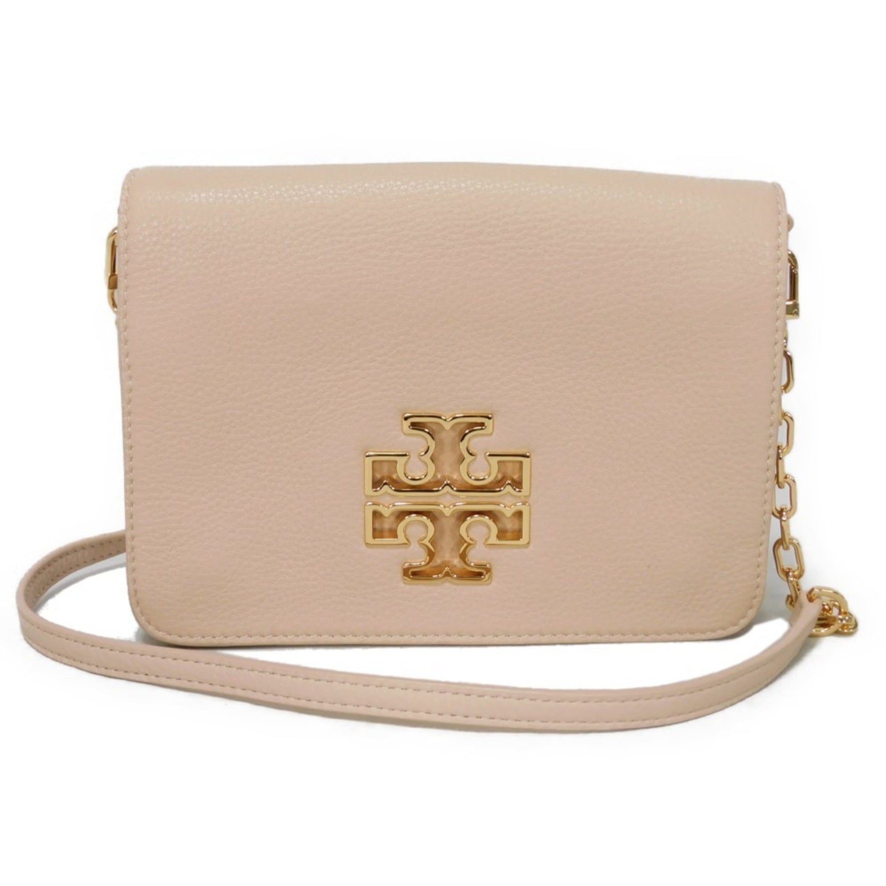 Tory Burch Shoulder Bag Britain Combo Crossbody Chain Double T Metal Pink Beige Women's