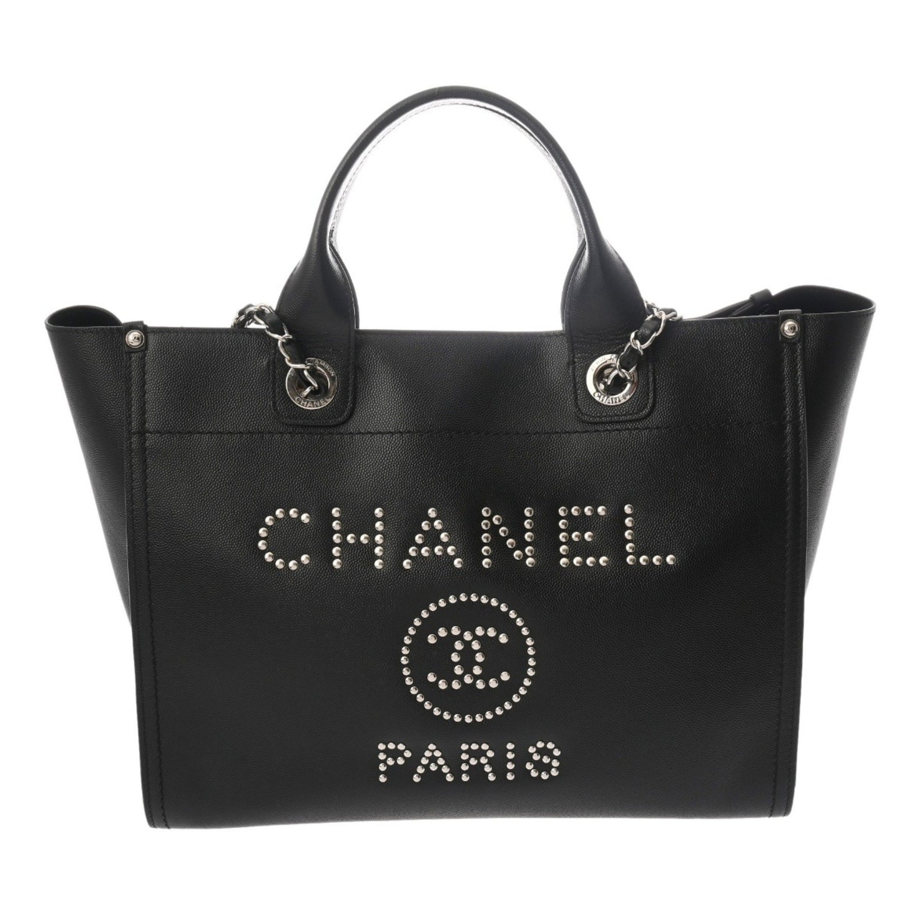 CHANEL Deauville MM Studded Caviar Tote Bag Rank AB