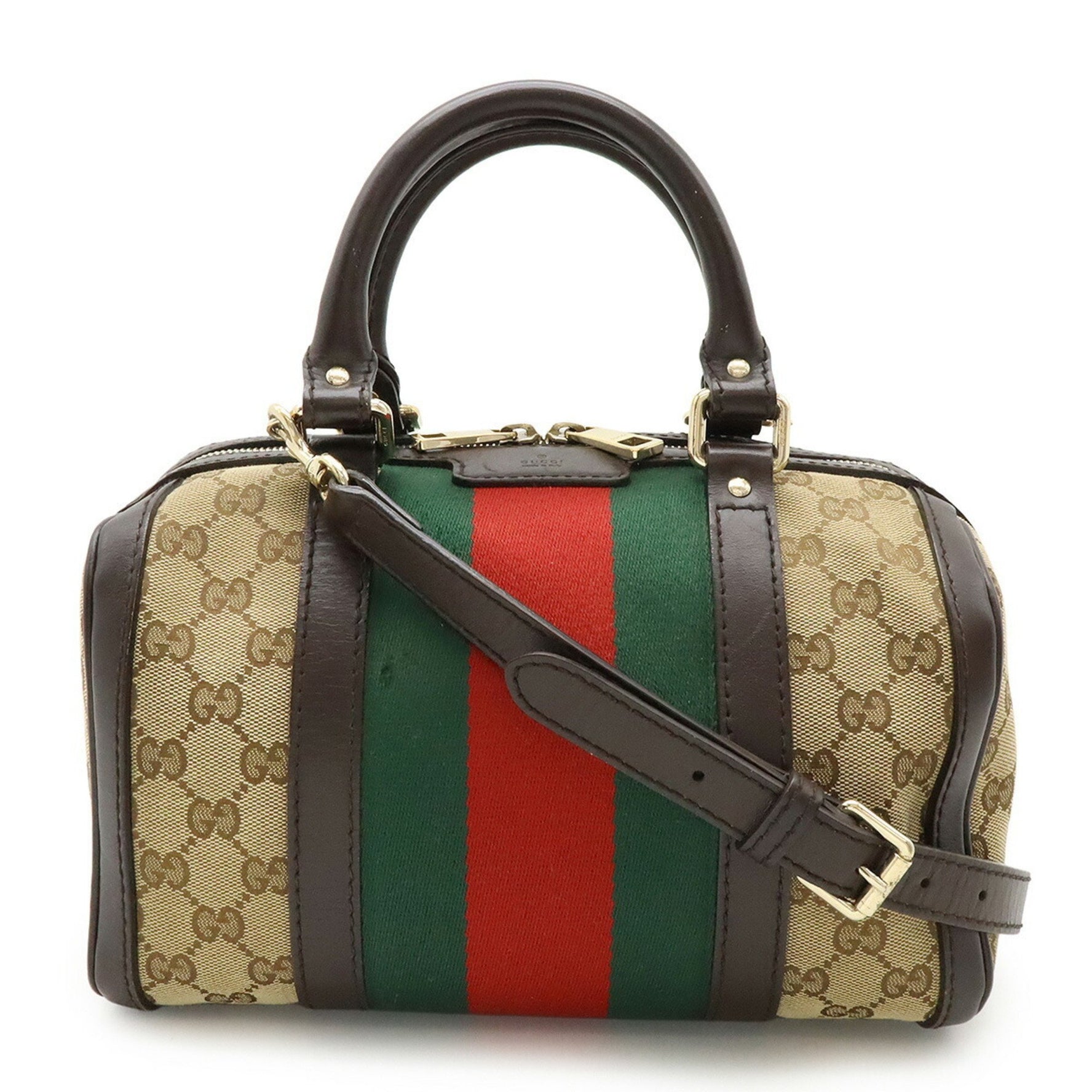 GUCCI GG Canvas Sherry Line Handbag/Shoulder Bag in Khaki Beige and Bordeaux Leather
