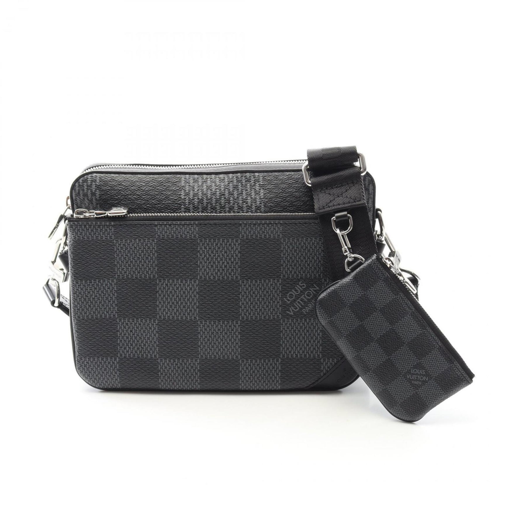 Louis Vuitton Trio Messenger Shoulder Bag, Coated Canvas and Leather with Damier Graphite Finish, Black