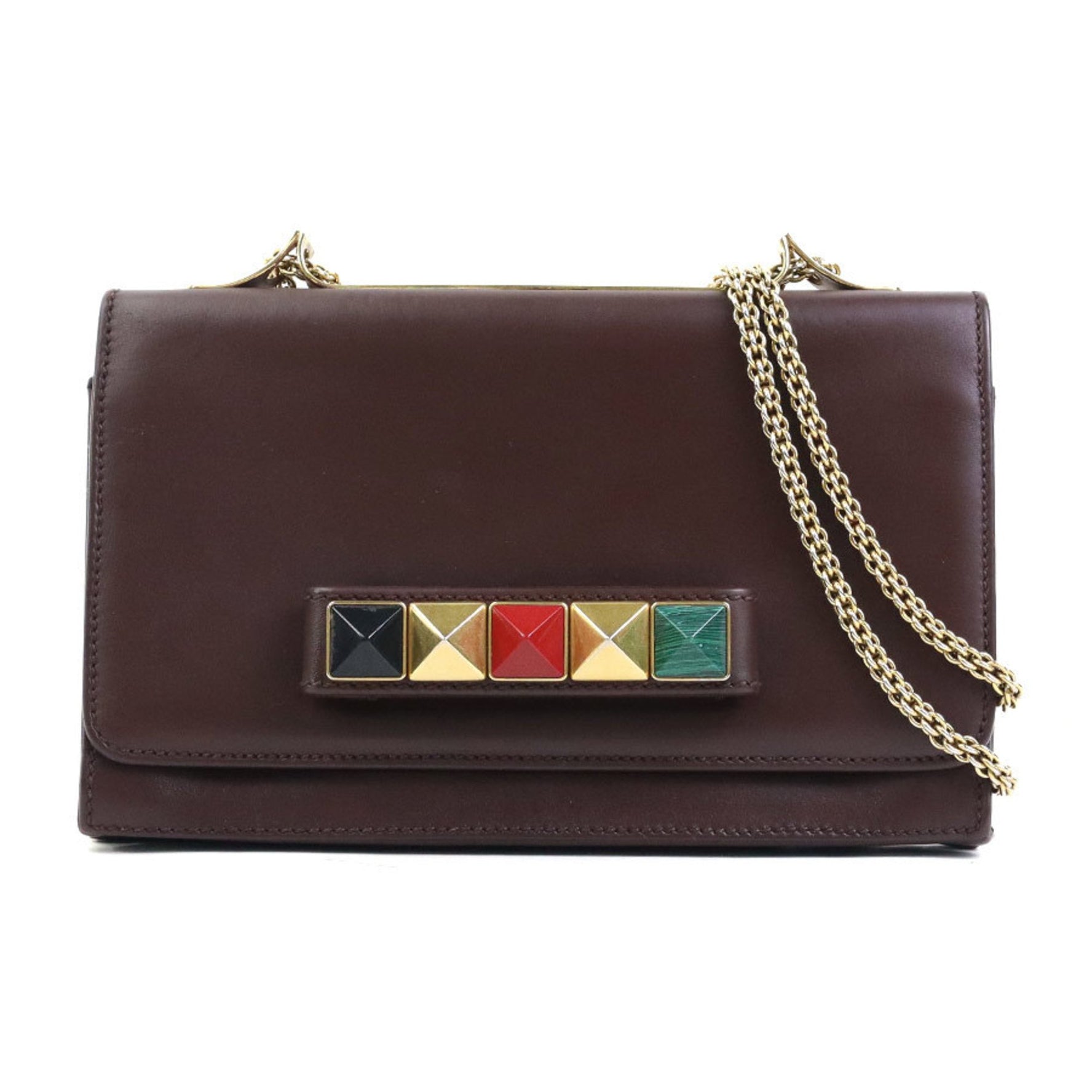 Valentino Garavani Shoulder Bag Leather Metal Dark Brown Gold