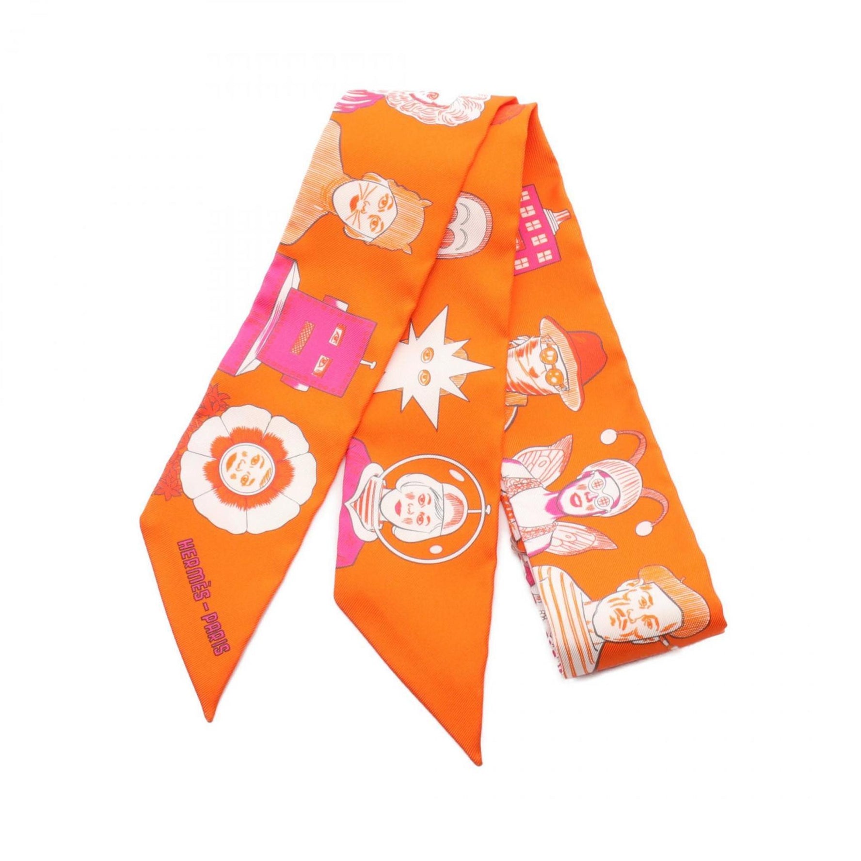 Hermes Hermès Twilly Dress Code Scarf, Silk, Orange, Multicolor