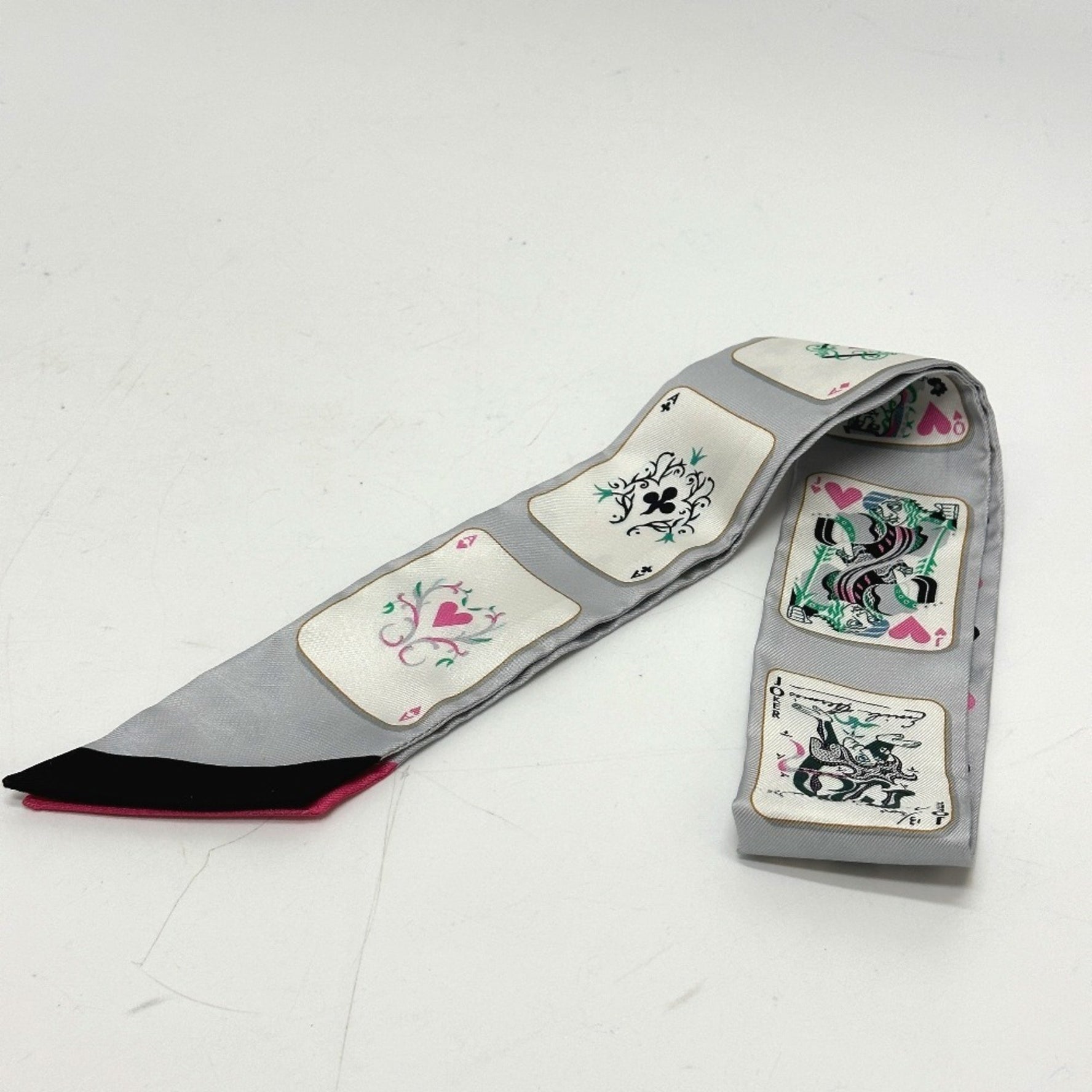 HERMES Playing Card Print Twilly Scarf/Muffler, Silk
