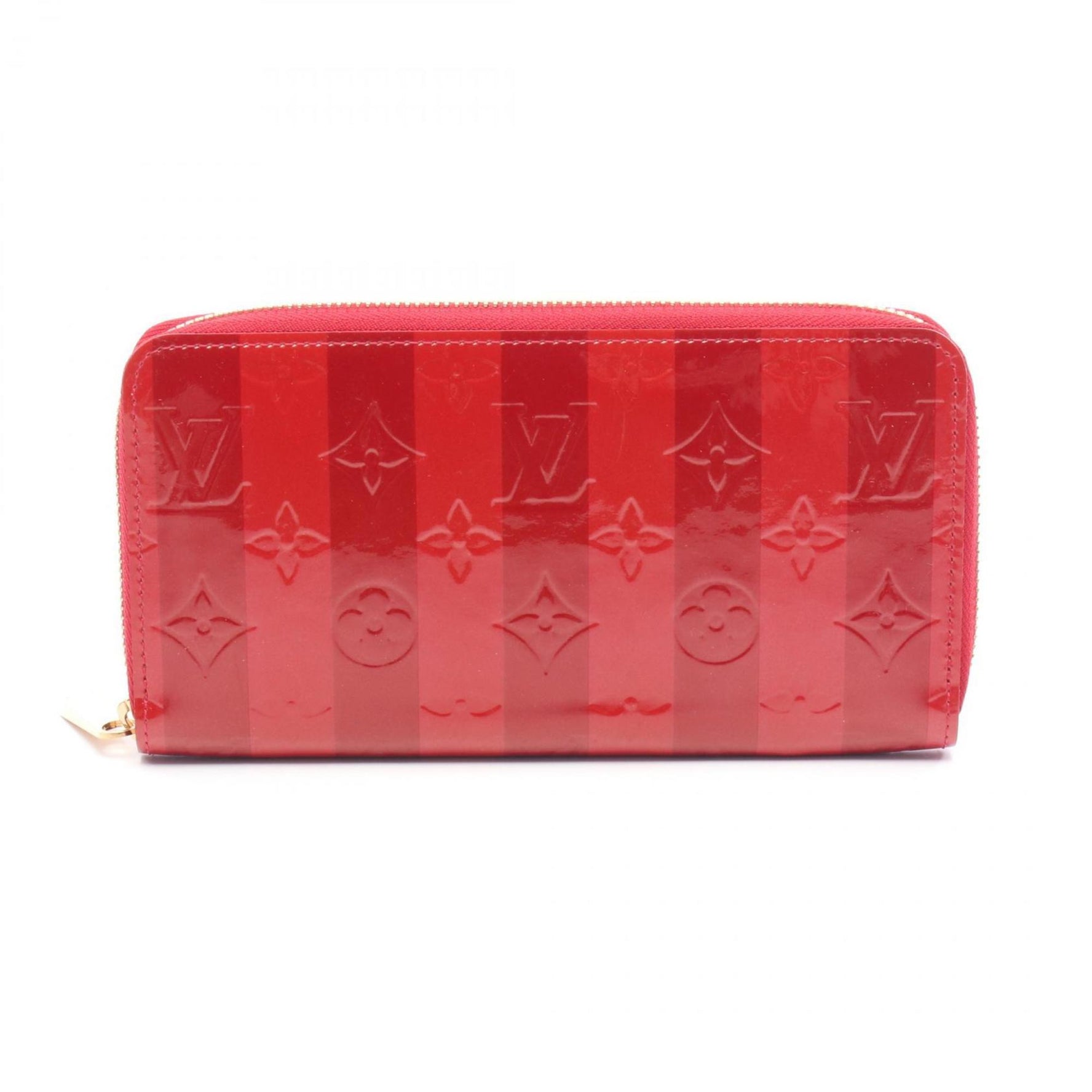 Louis Vuitton Zippy Wallet, Round Long Leather, Vernis Rayeur, Red and Bordeaux
