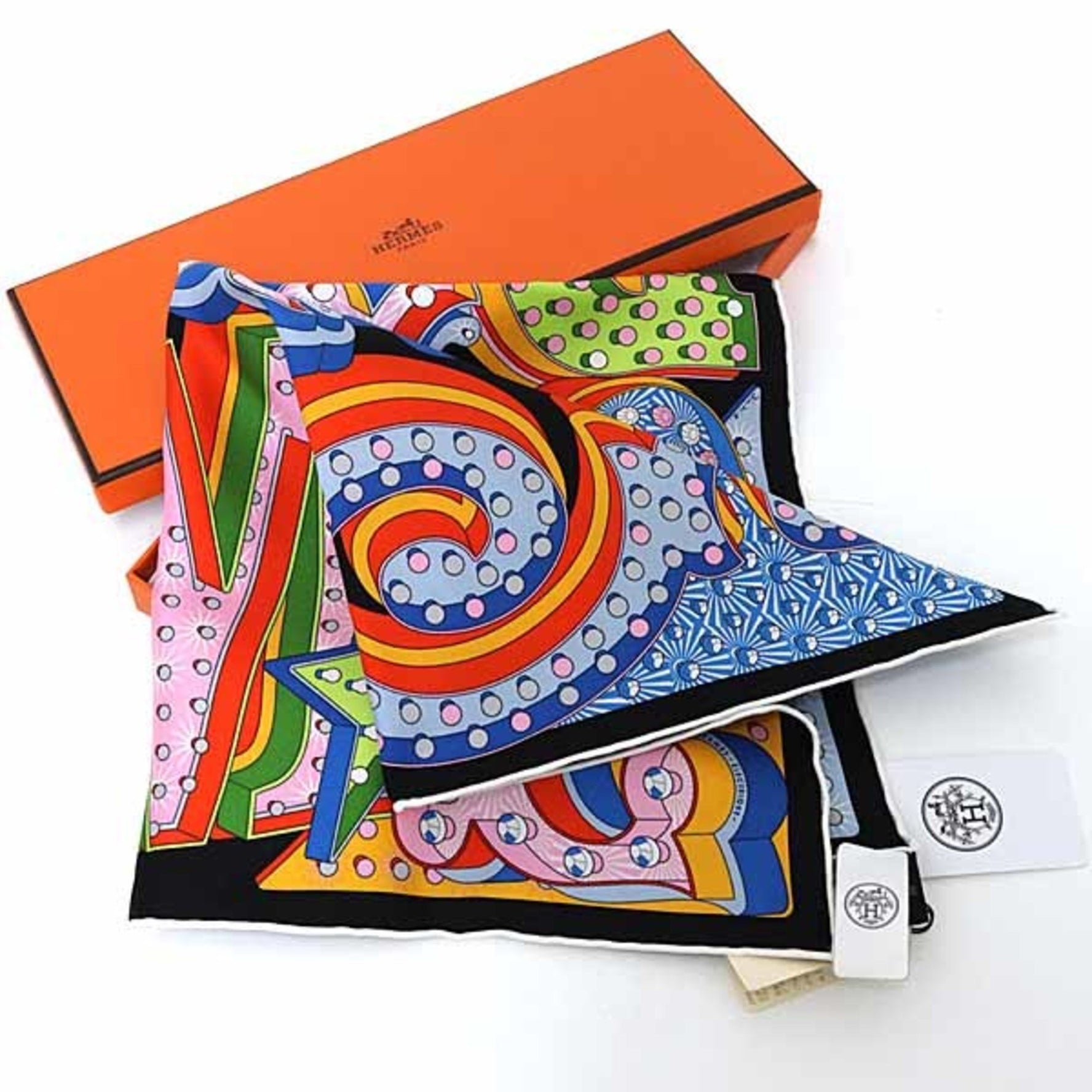 Hermes Hermès Gavroche Electric Scarf/Muffler, Carré Size 45, Dimitri Rybartchenko, Noir Orange Multicolor, S