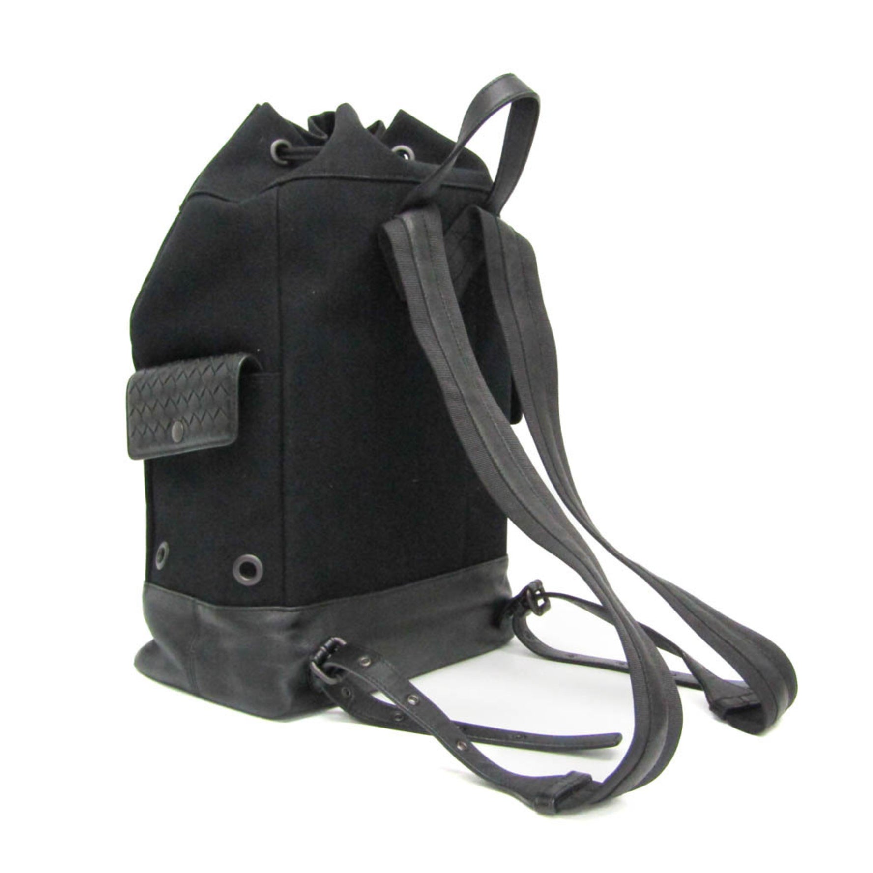 Bottega Veneta Drawstring Bag Stripe Leather,Canvas Backpack Black,Gray,White