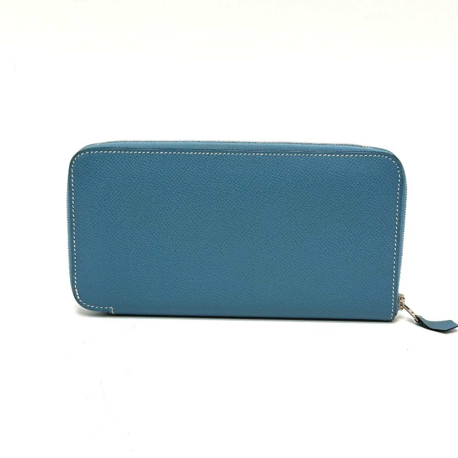 HERMES Azap Long Classic Round Wallet Epsom Leather Blue Jean