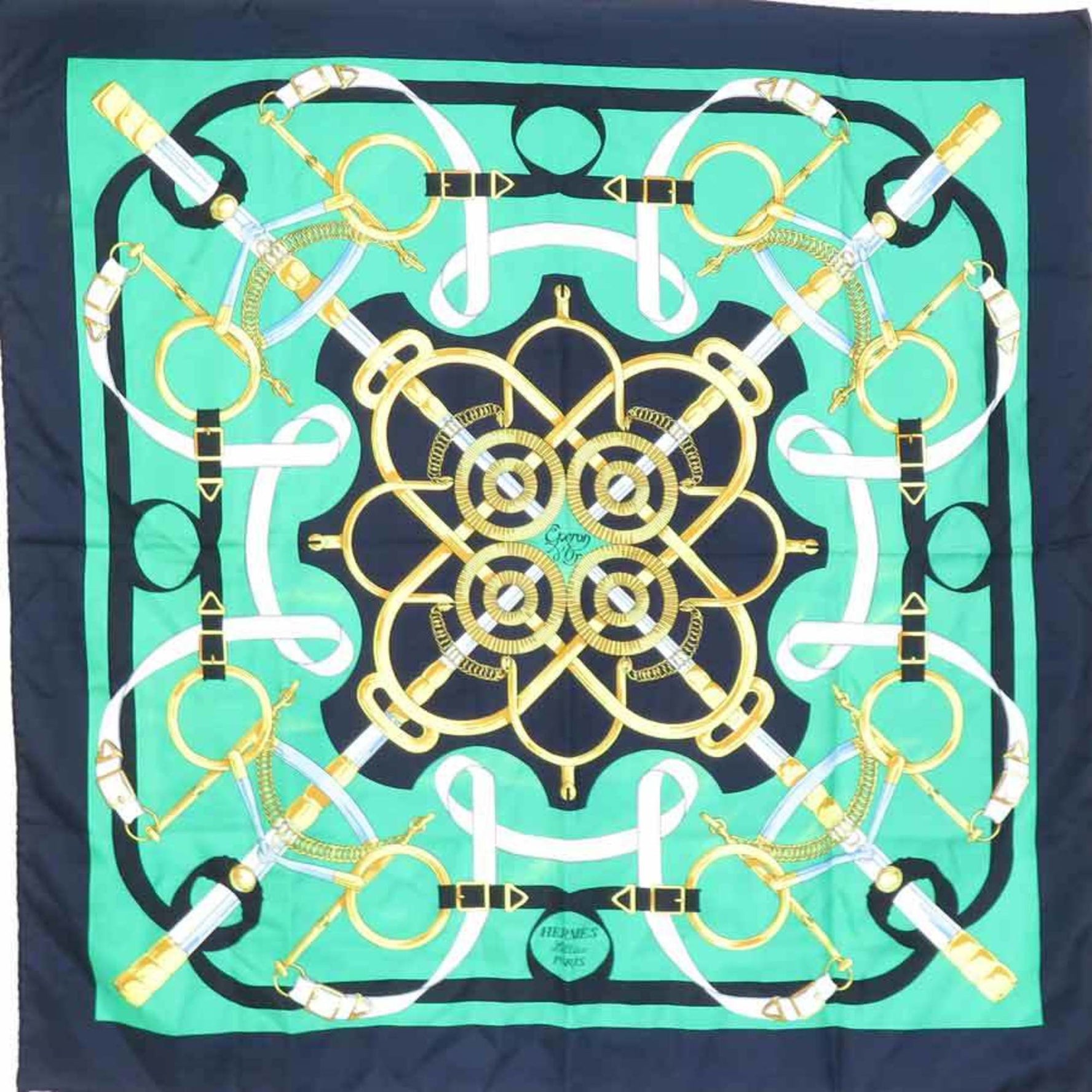Hermes HERMES Scarf/Muffler Carre 90 Silk Navy Green Multicolor Women's w1152a