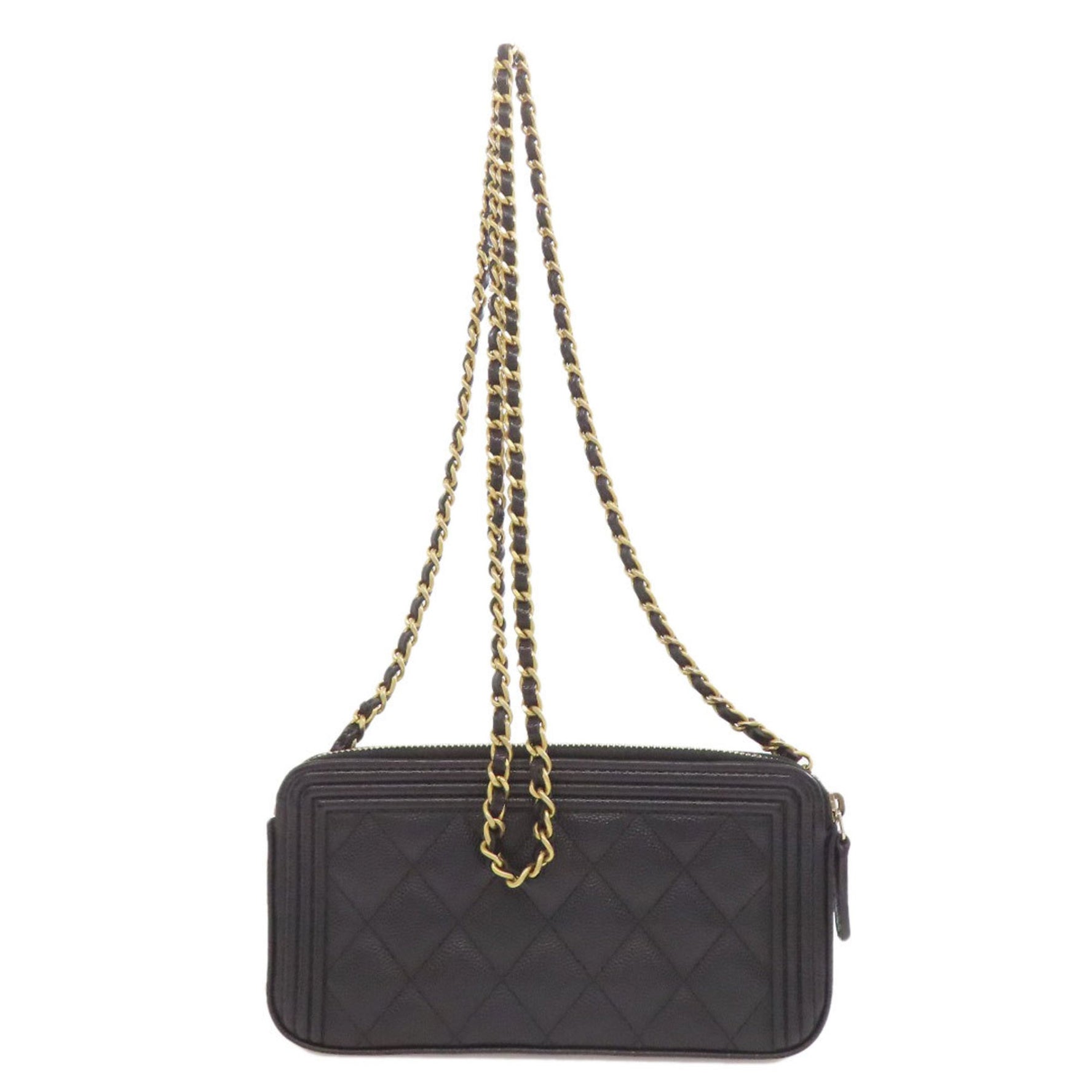 Chanel Chain Wallet Boy Matelasse Gold Hardware Long Grained Calfskin