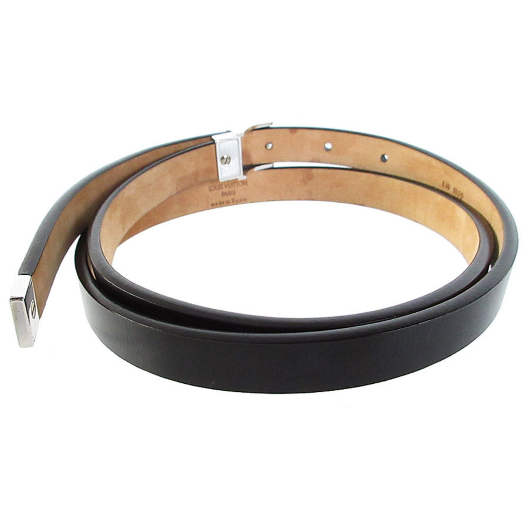 LOUIS VUITTON Belt Leather Metal Black Silver Women's s0507