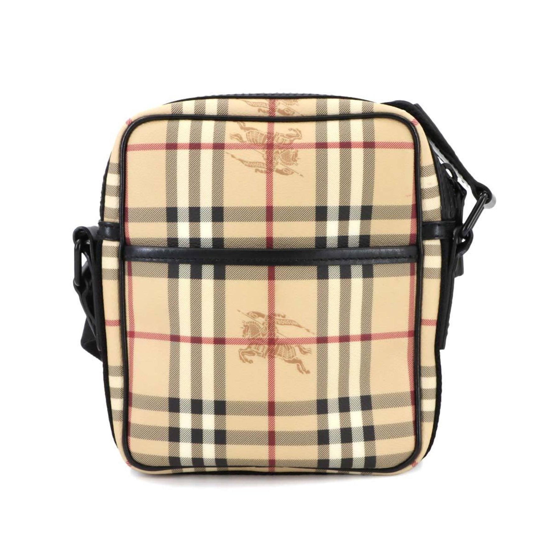 Burberry Nova Check Shoulder Bag in PVC and Leather, Beige Black with Hardware